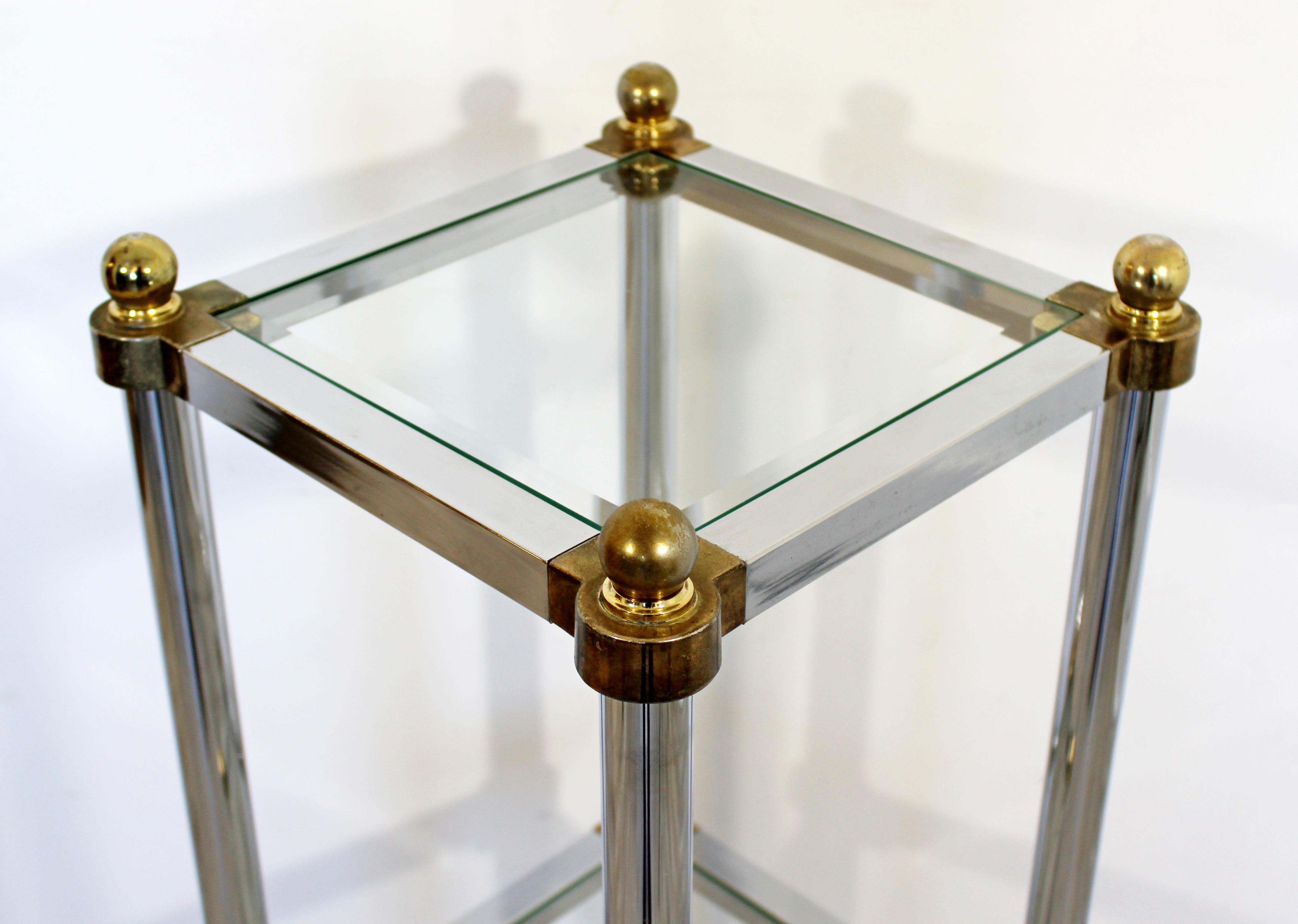 Mid-Century Modern Maison Jansen Chrome Glass 3 Shelf Pedestal Display Stand 60s 1