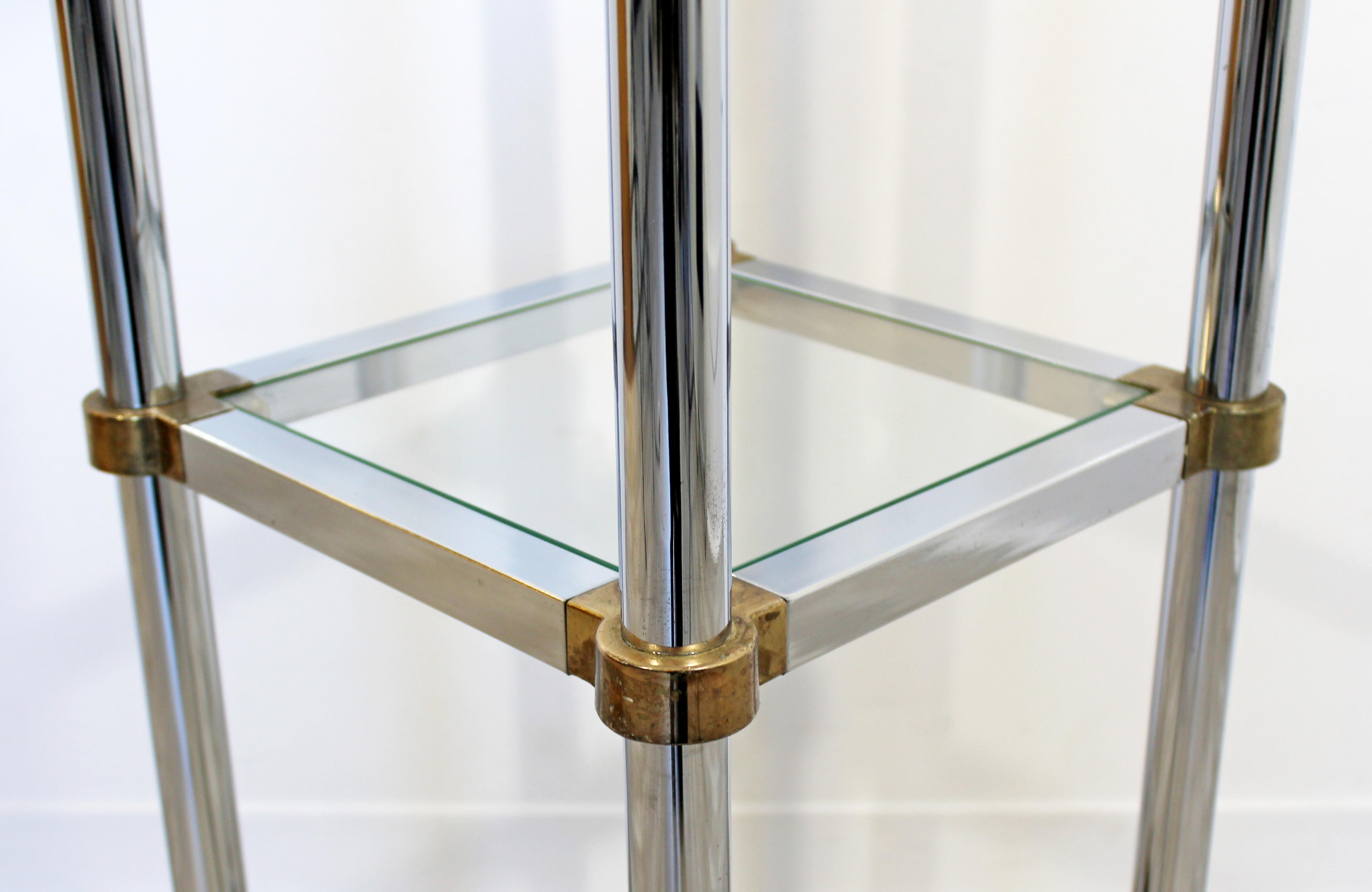 Mid-Century Modern Maison Jansen Chrome Glass 3 Shelf Pedestal Display Stand 60s 2