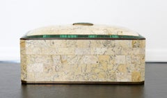 Mid-Century Modern Maitland Smith Brass Tessellated Stone Lidded Box Vessel