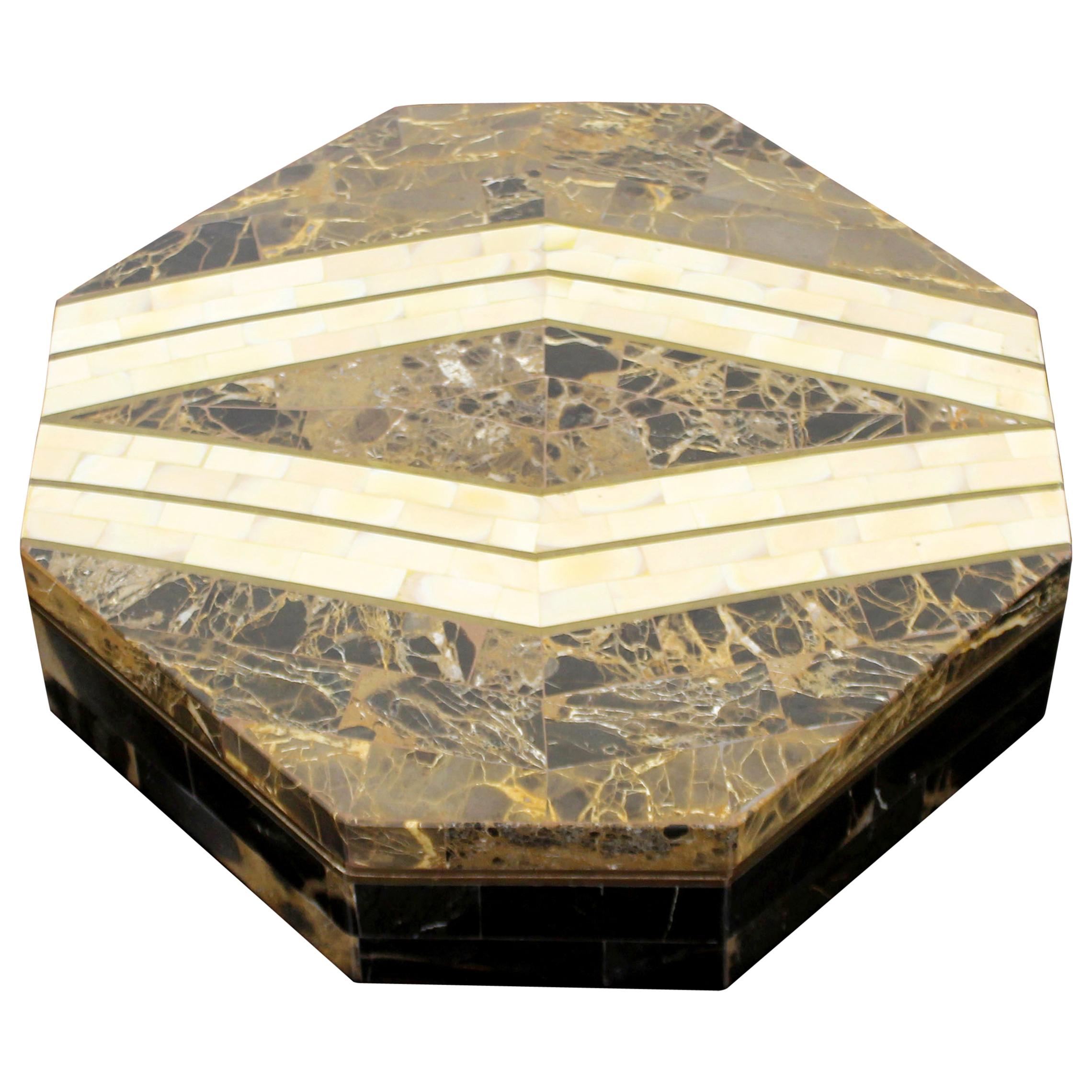 Mid-Century Modern Casa Bique Brass Tessellated Stone Lidded Box Marcius 1970s