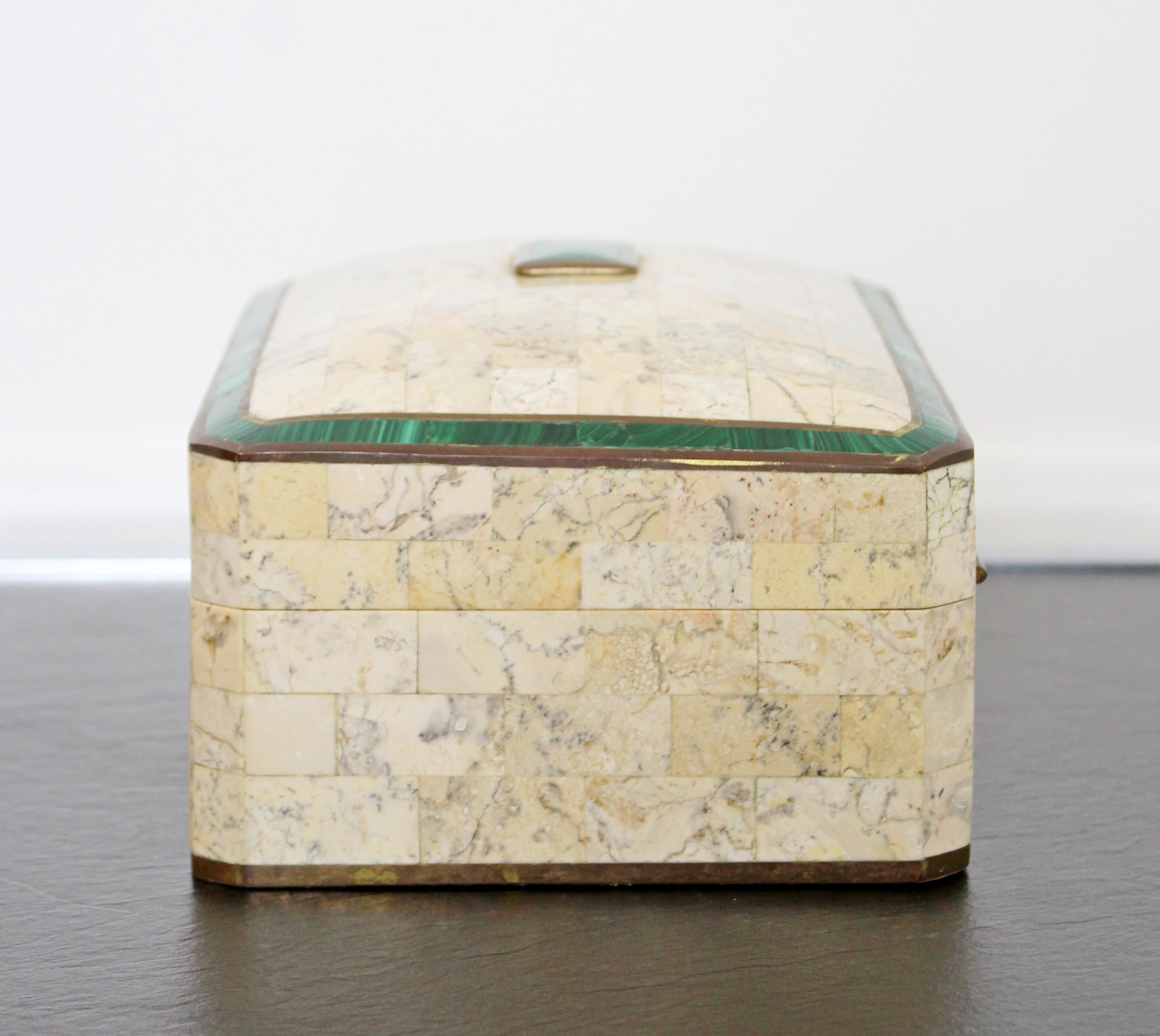 Late 20th Century Mid-Century Modern Maitland Smith Brass Tessellated Stone Lidded Box Vessel