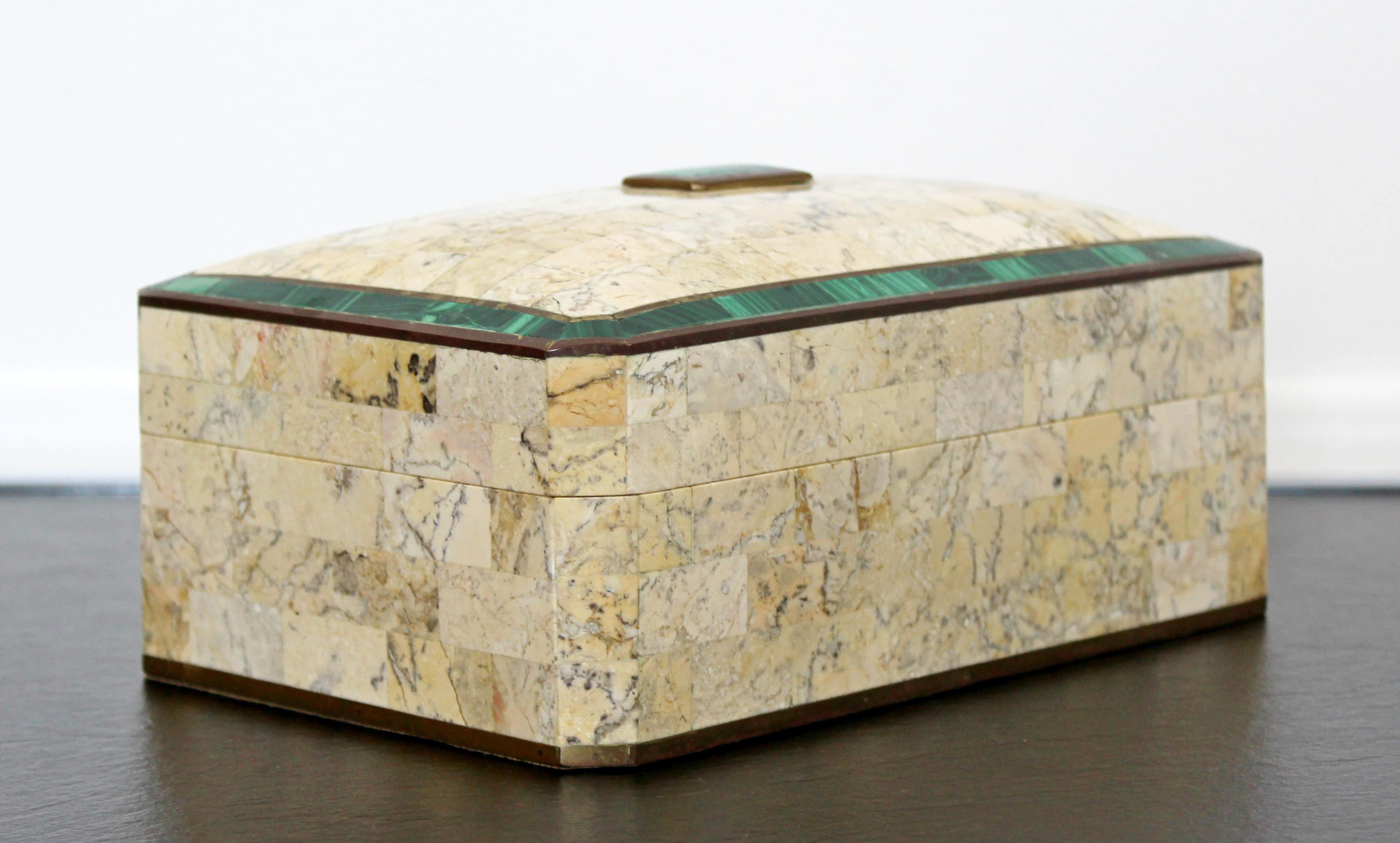 Mid-Century Modern Maitland Smith Brass Tessellated Stone Lidded Box Vessel 3