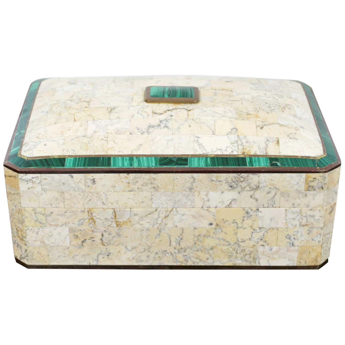 Mid-Century Modern Maitland Smith Brass Tessellated Stone Lidded Box ...