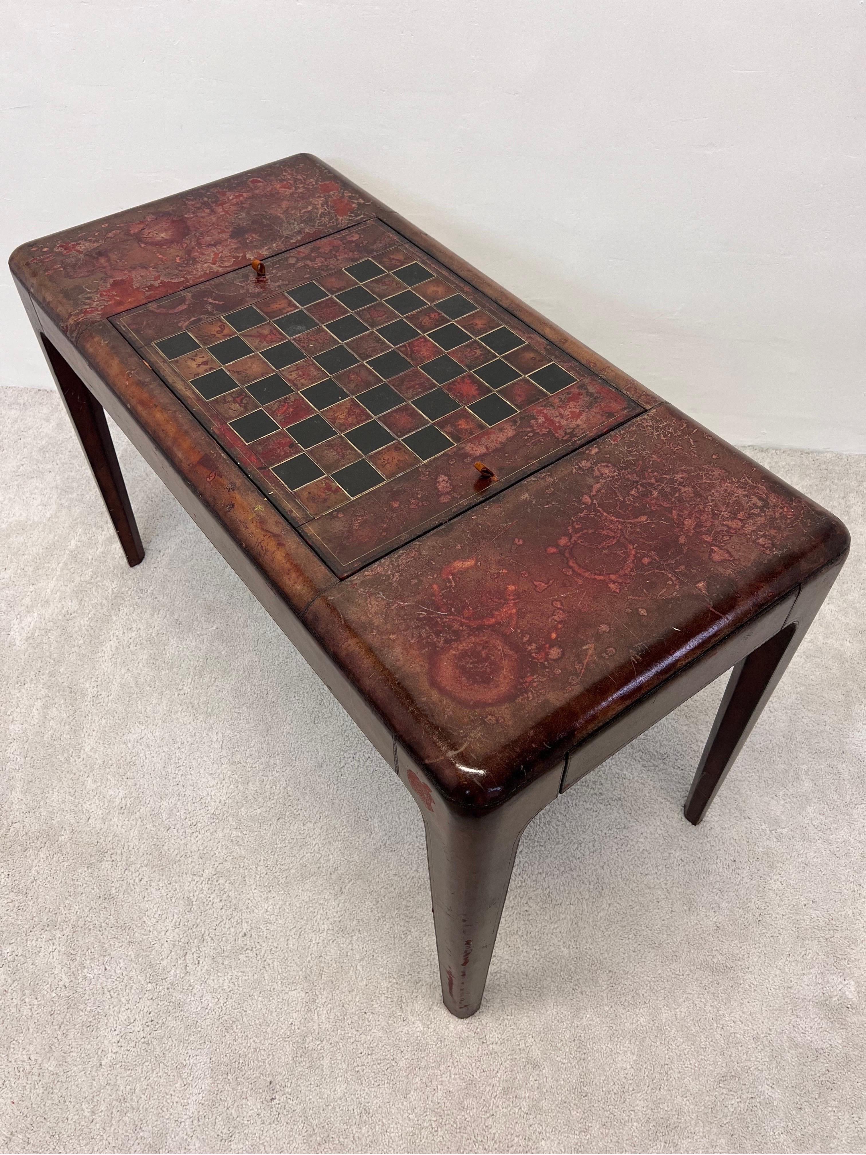 Mid-Century Modern Maitland Smith Distressed Leather Game Table 4