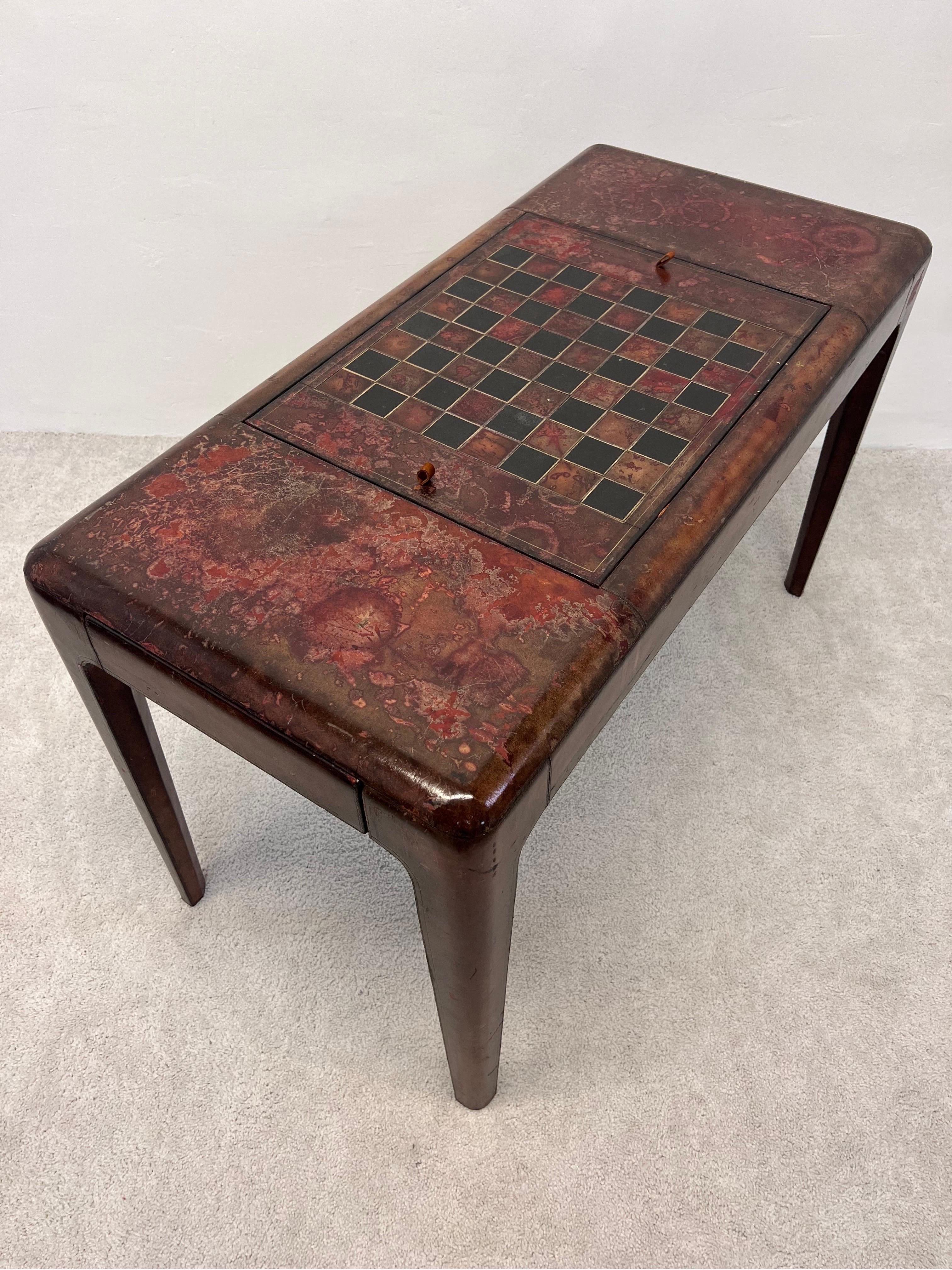 Mid-Century Modern Maitland Smith Distressed Leather Game Table 5