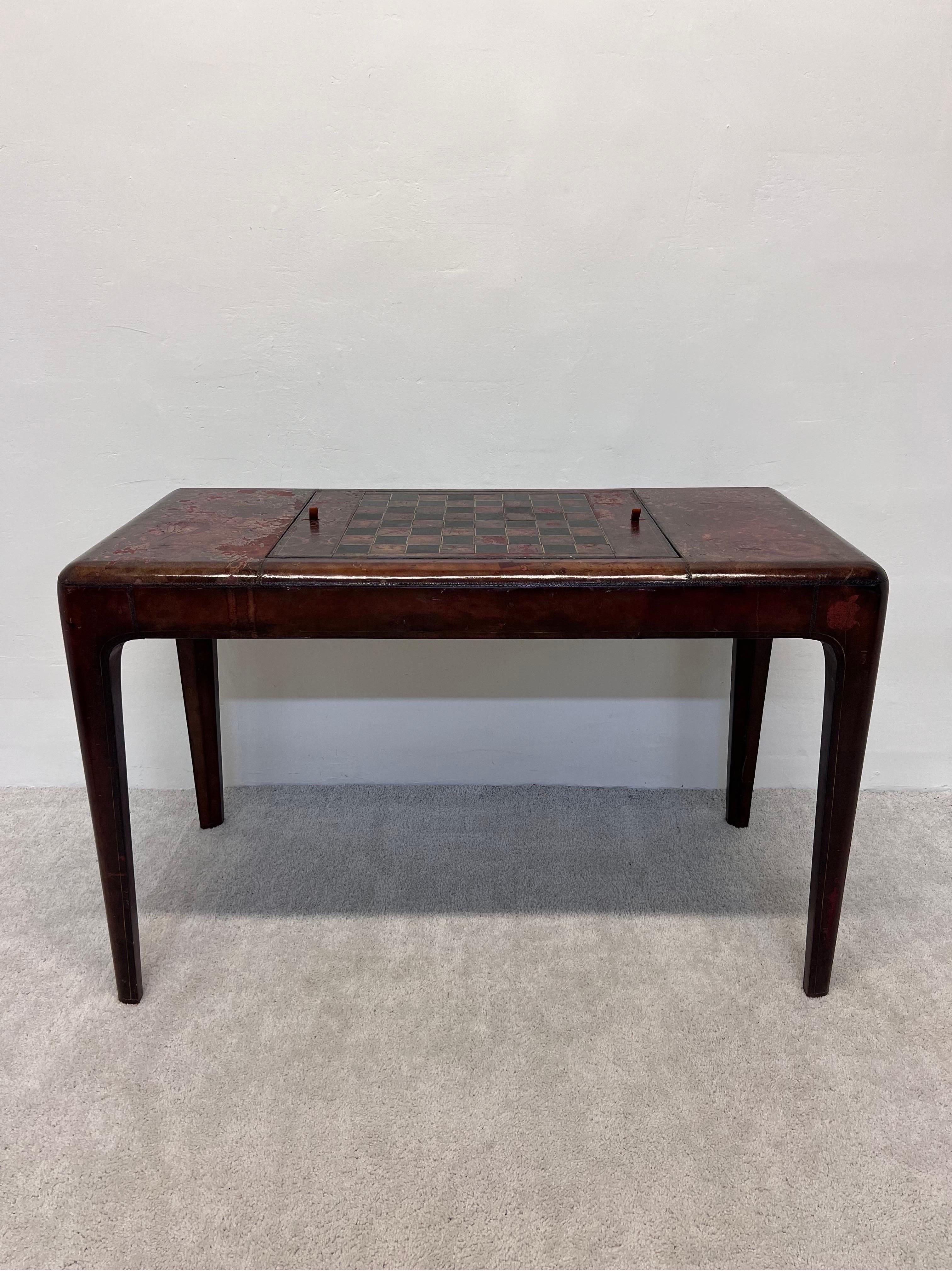 20th Century Mid-Century Modern Maitland Smith Distressed Leather Game Table