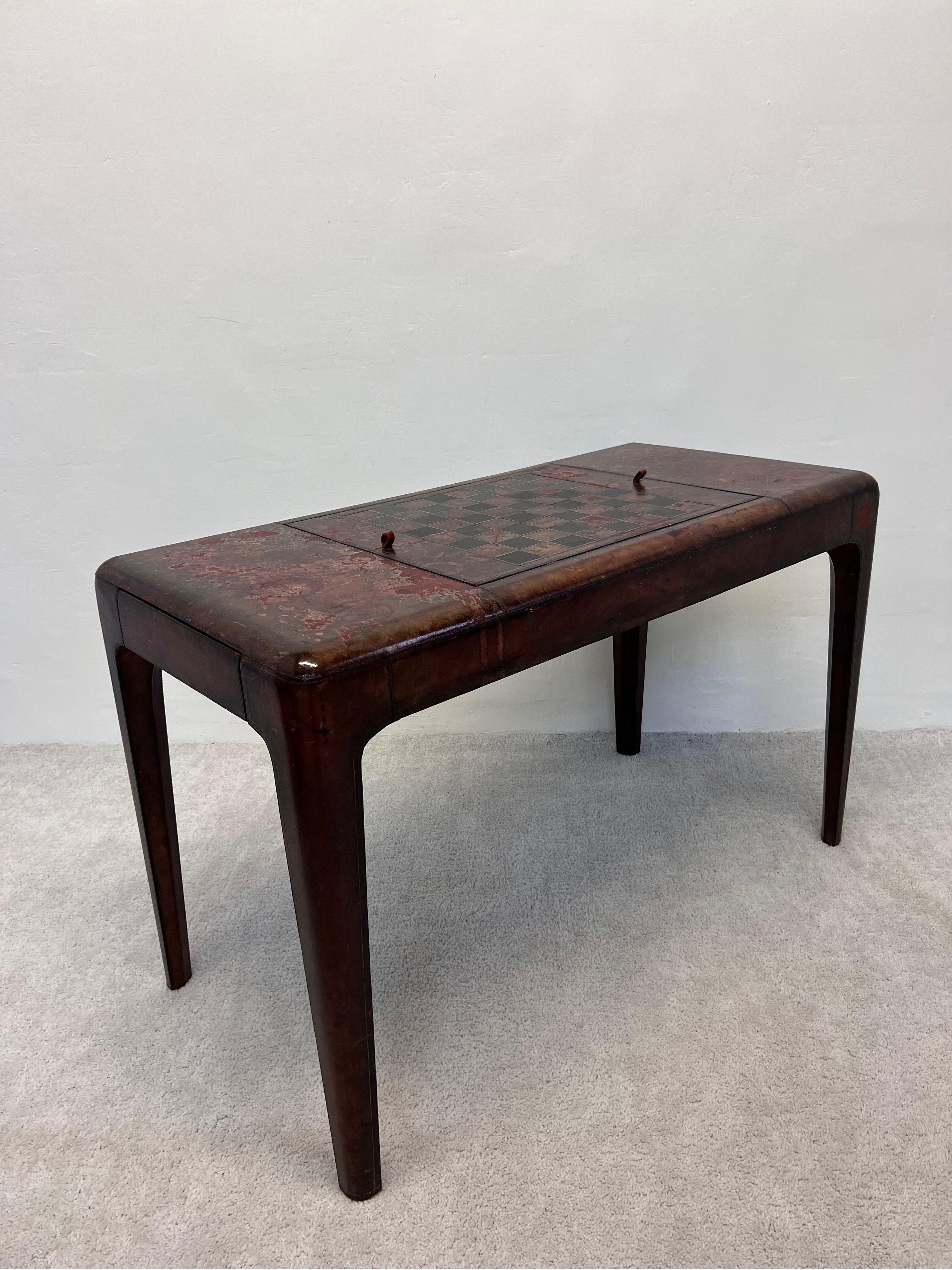 Mid-Century Modern Maitland Smith Distressed Leather Game Table 1
