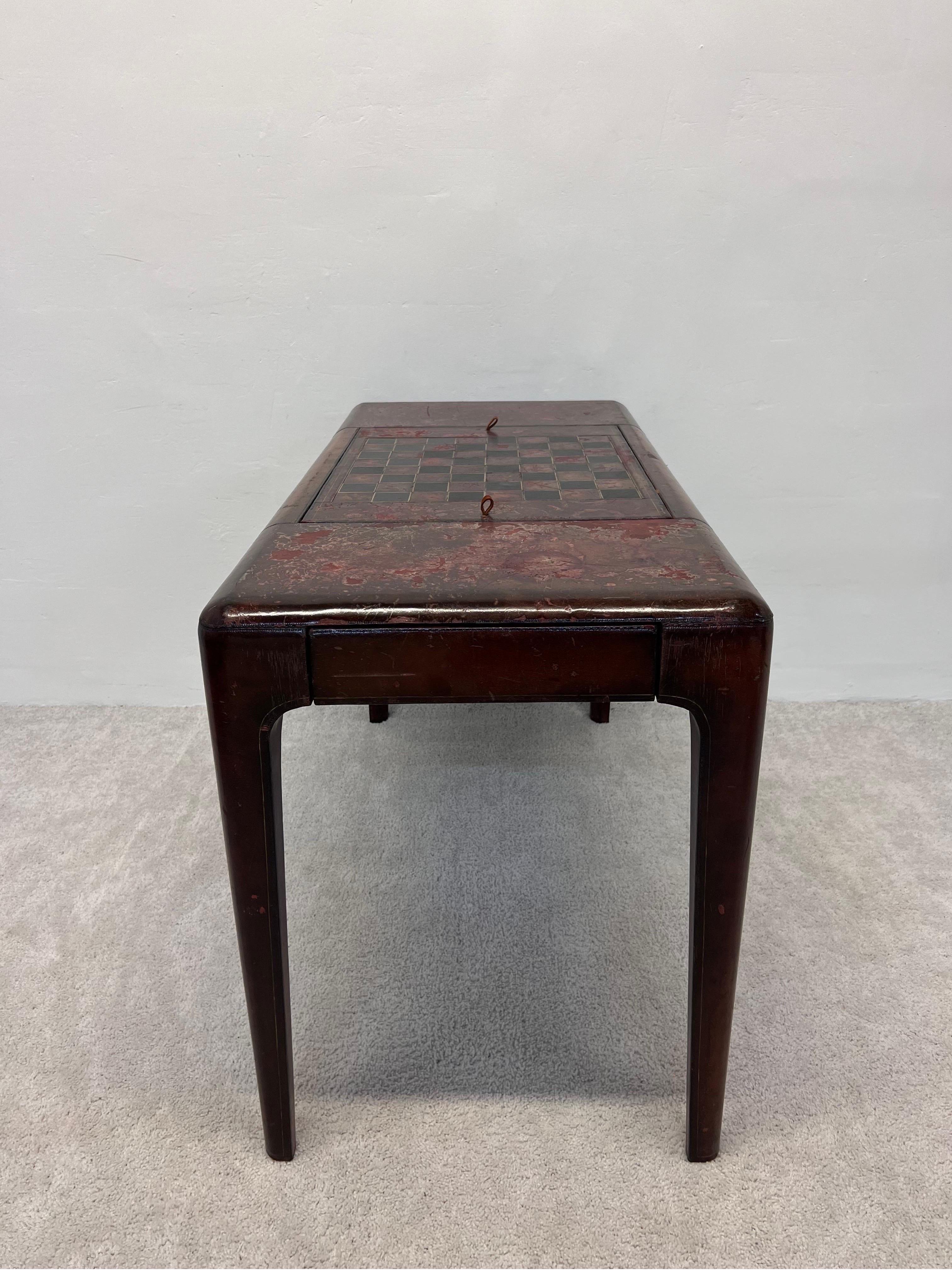 Mid-Century Modern Maitland Smith Distressed Leather Game Table 2