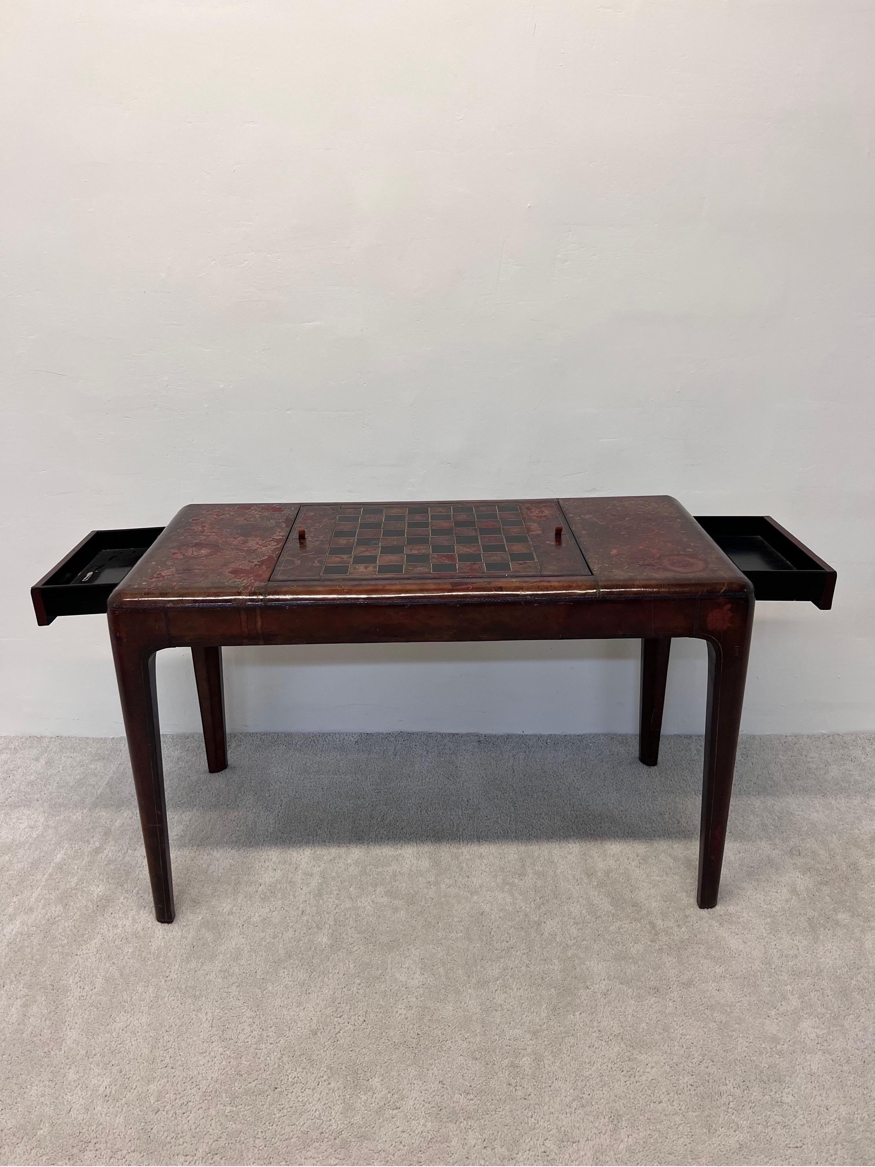 Mid-Century Modern Maitland Smith Distressed Leather Game Table 3