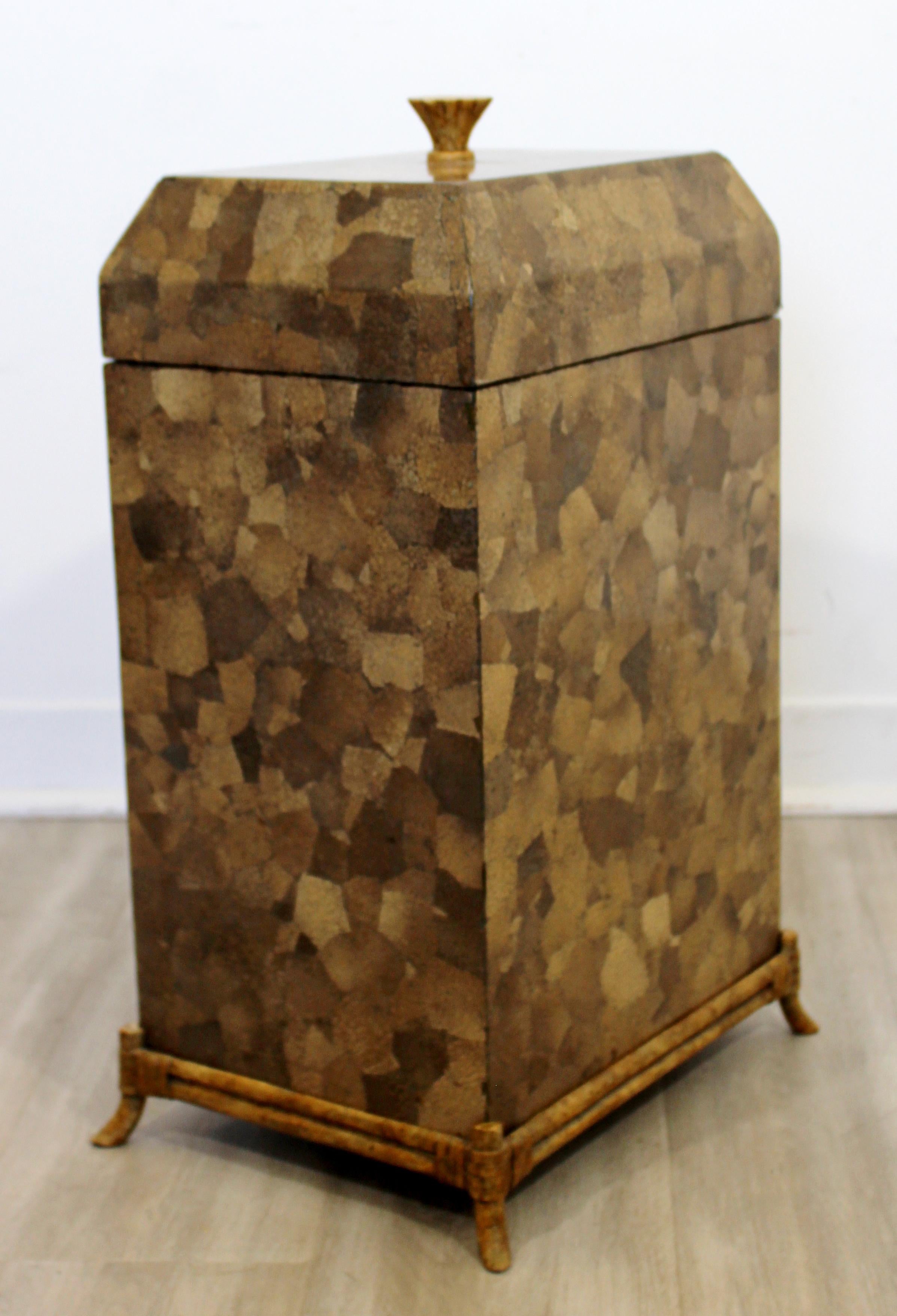 Mid Century Modern Maitland Smith Tesselated Stone Lidded Chest Box Vessel 1970s 1