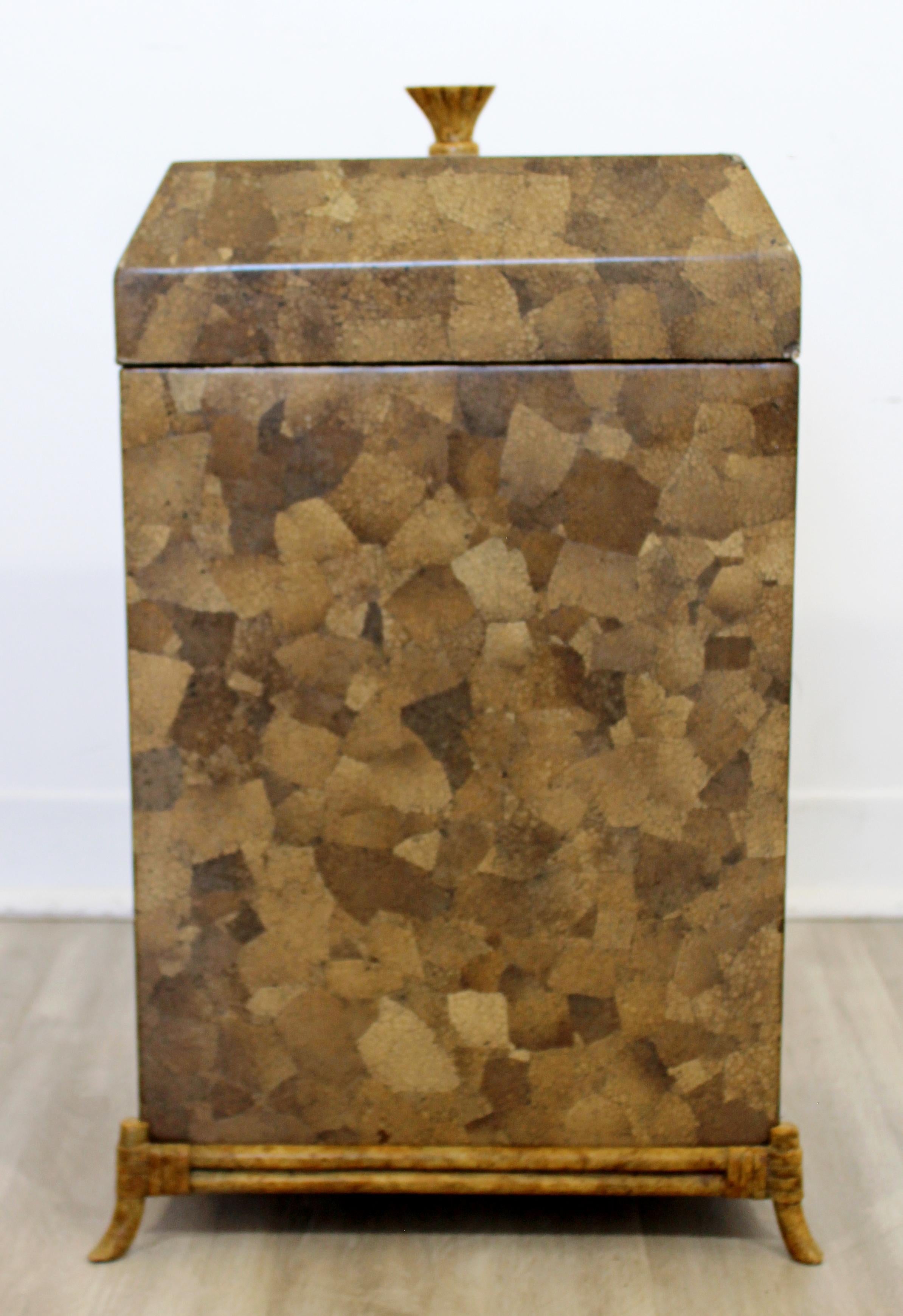 Mid Century Modern Maitland Smith Tesselated Stone Lidded Chest Box Vessel 1970s 2