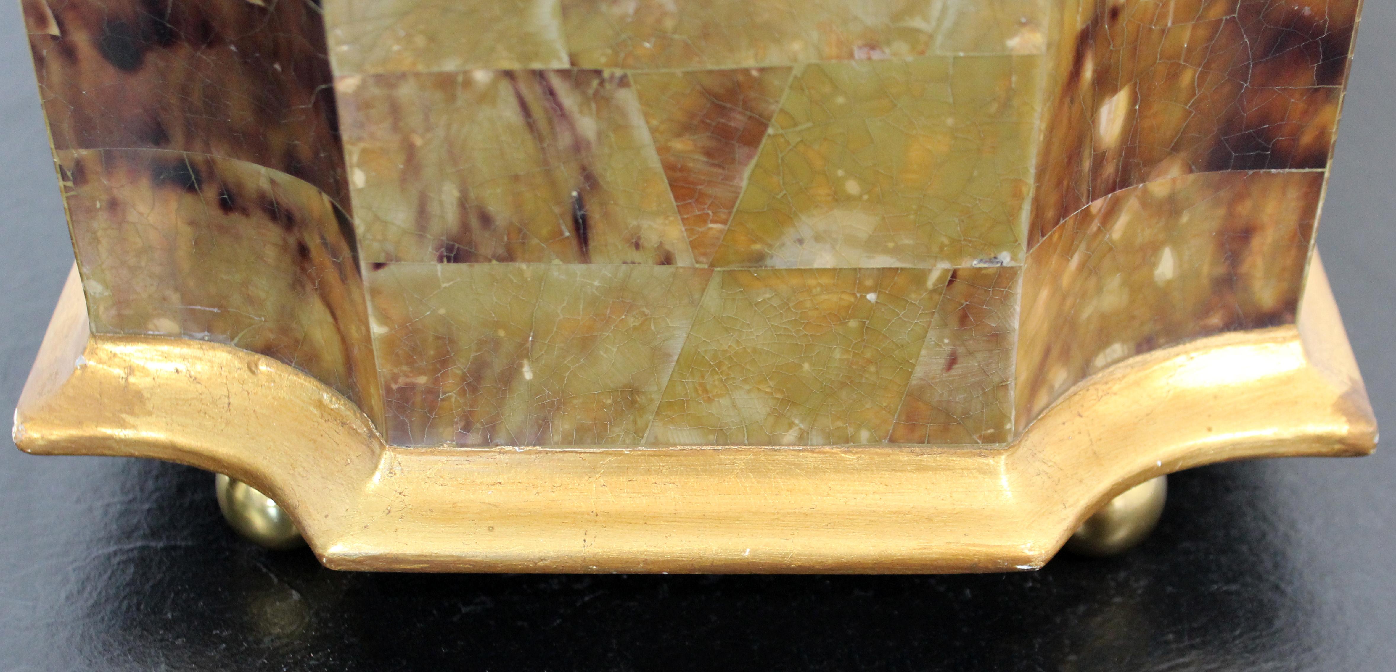 Mid-Century Modern Maitland Smith Tessellated Stone Gilt Lidded Box Vessel 1970s For Sale 2