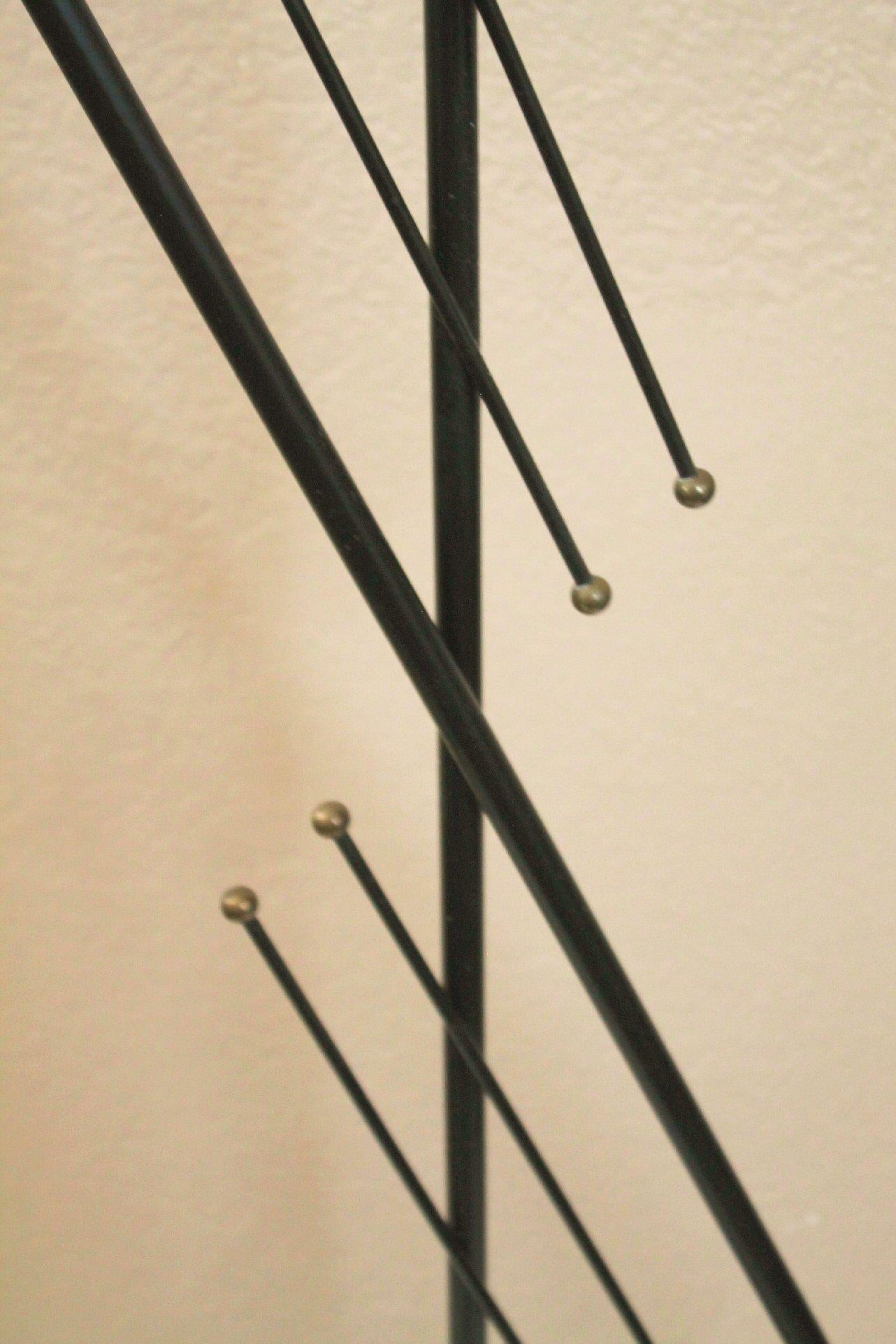 Mid Century Modern Majestic Floor Lamp. Iron Brass Atomic 1950s Fiberglass Shade 4