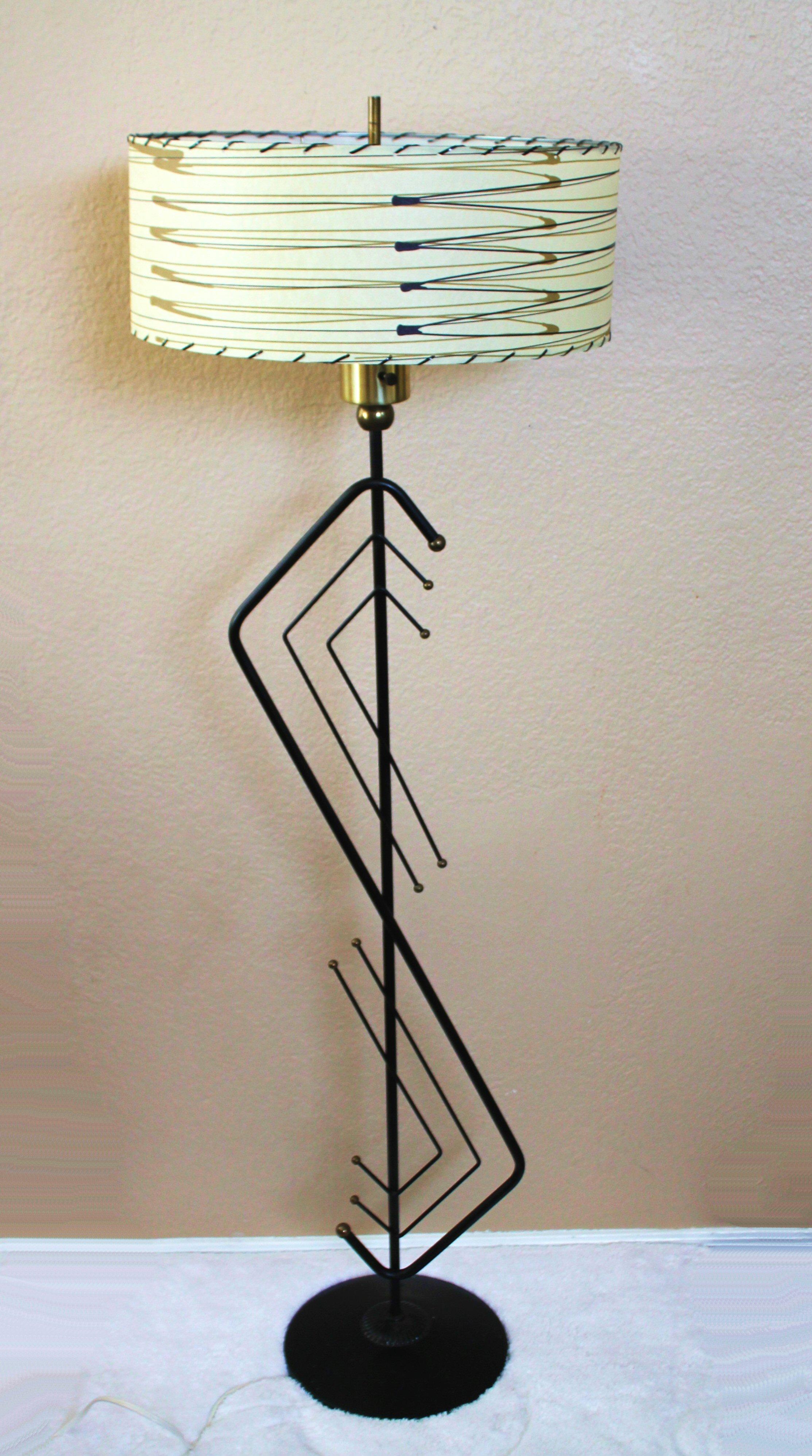 Mid-Century Modern Mid Century Modern Majestic Floor Lamp. Iron Brass Atomic 1950s Fiberglass Shade
