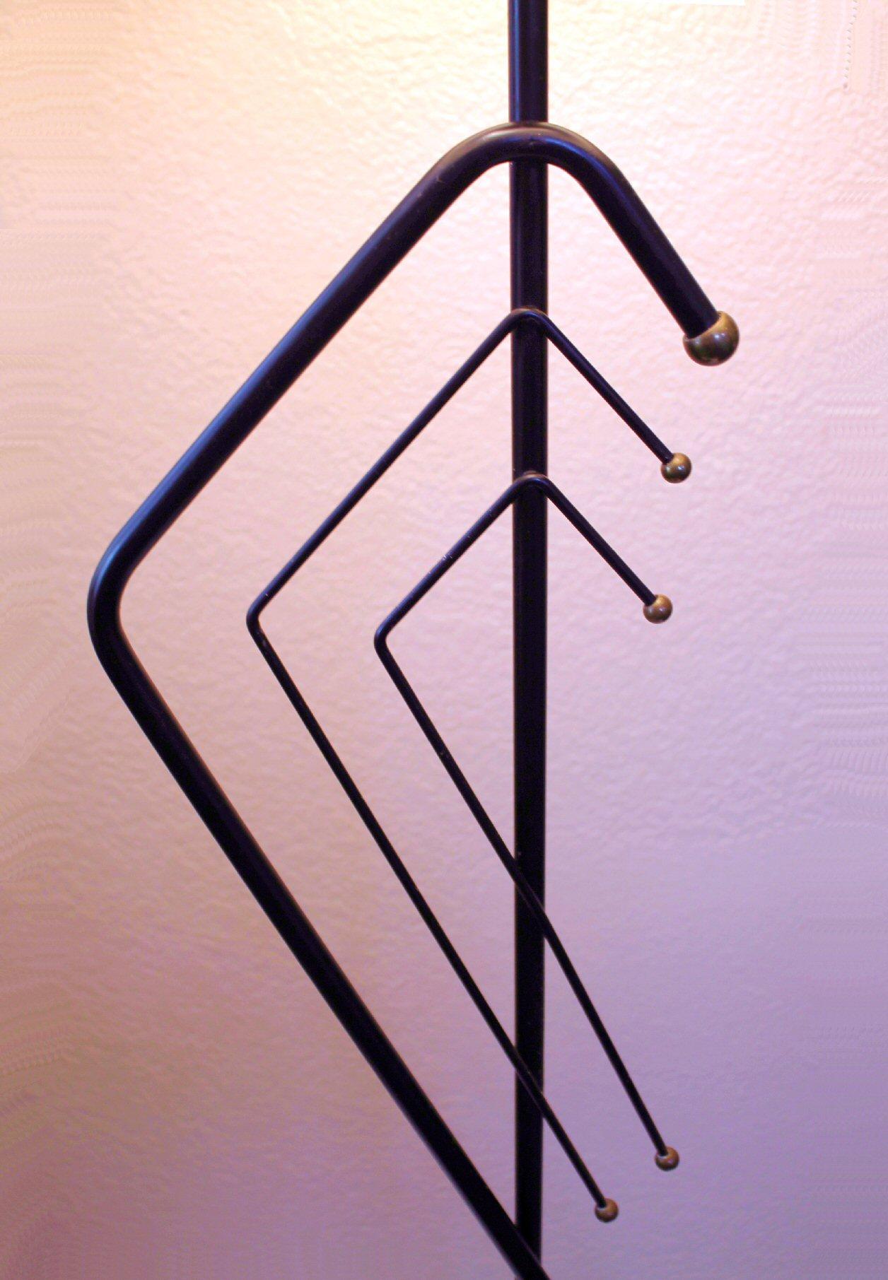 American Mid Century Modern Majestic Floor Lamp. Iron Brass Atomic 1950s Fiberglass Shade