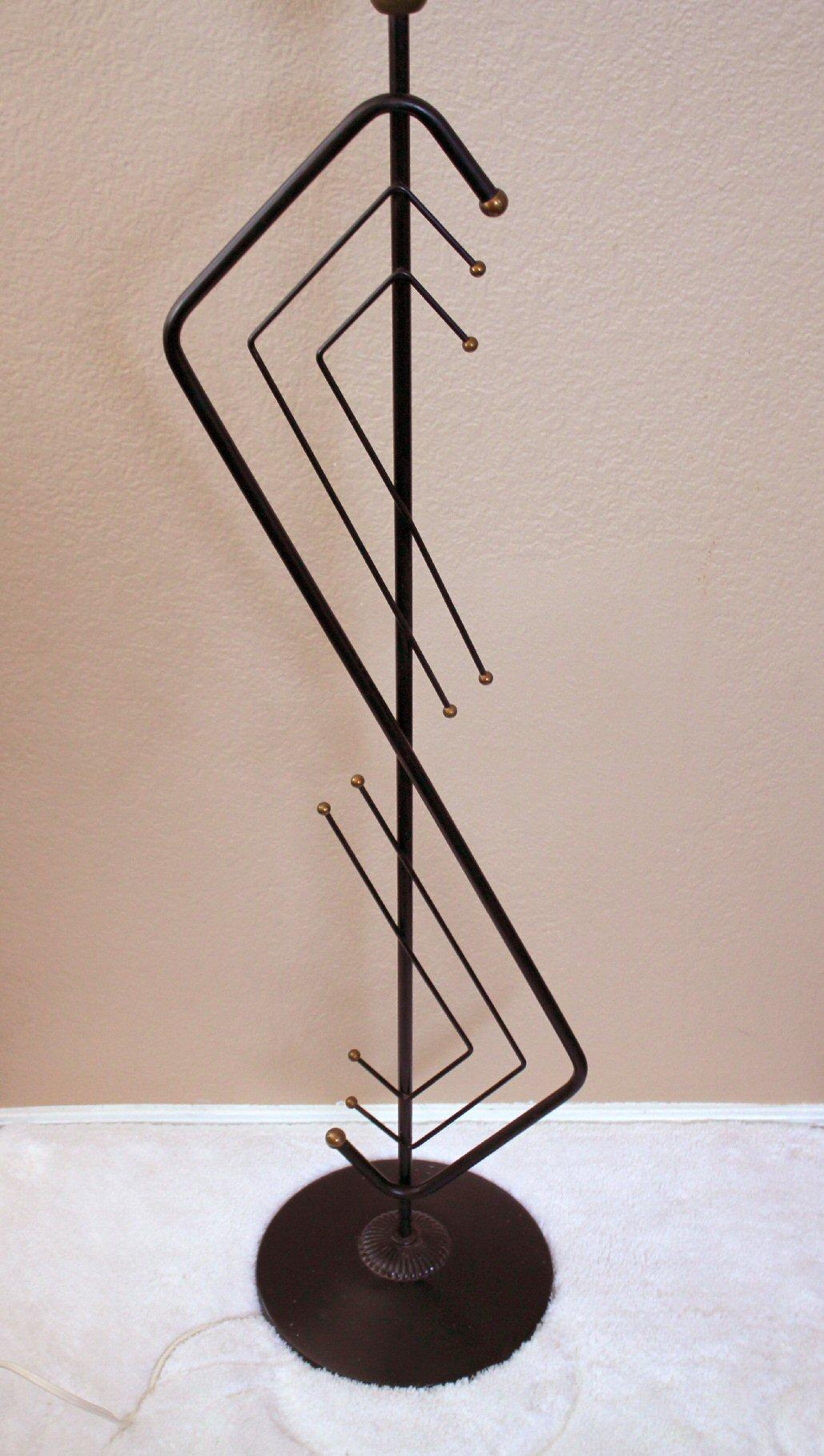 Mid Century Modern Majestic Floor Lamp. Iron Brass Atomic 1950s Fiberglass Shade In Good Condition In Peoria, AZ