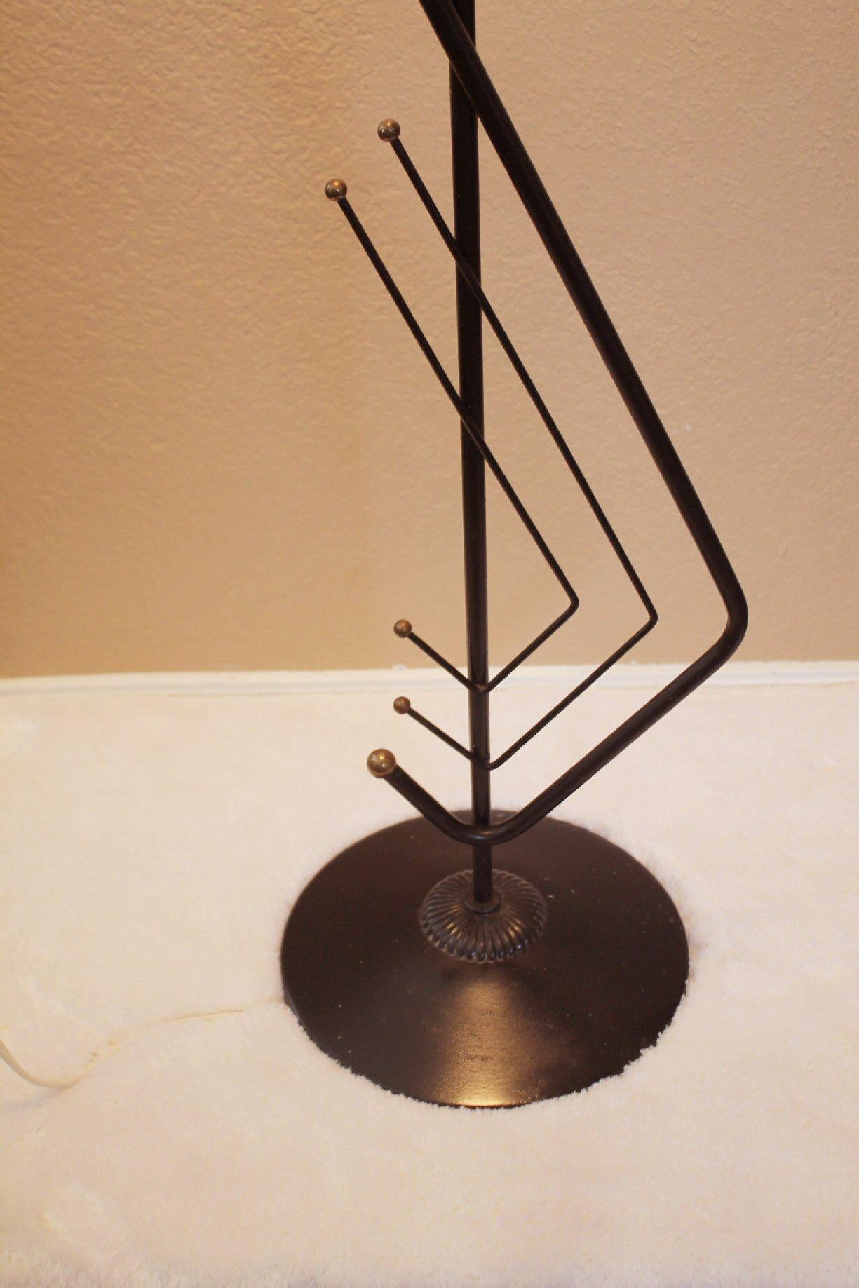 Metal Mid Century Modern Majestic Floor Lamp. Iron Brass Atomic 1950s Fiberglass Shade