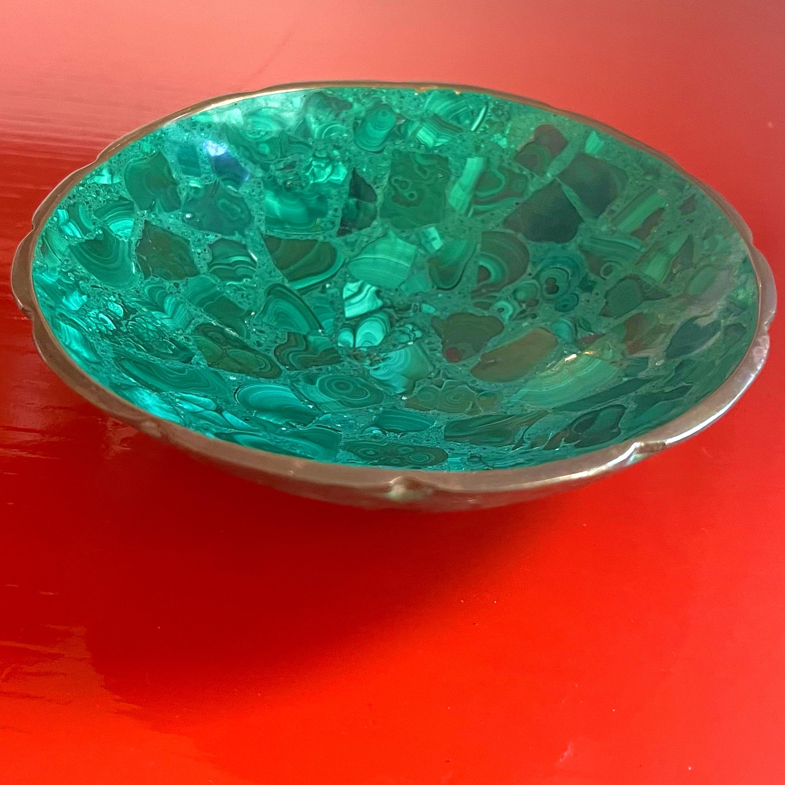Unknown Mid-Century Modern Malachite and Brass Catchall For Sale