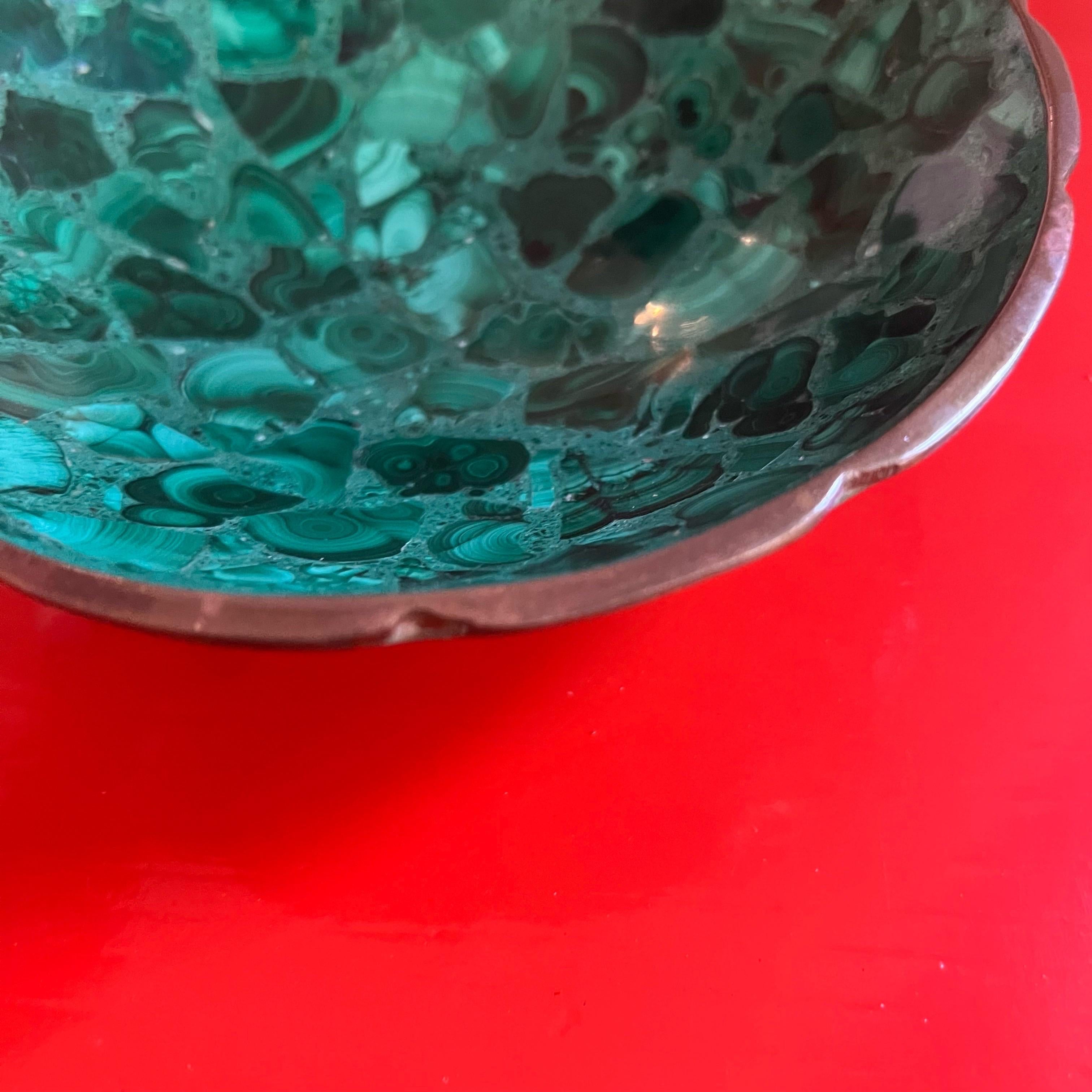 Mid-Century Modern Malachite and Brass Catchall In Good Condition For Sale In Charleston, SC