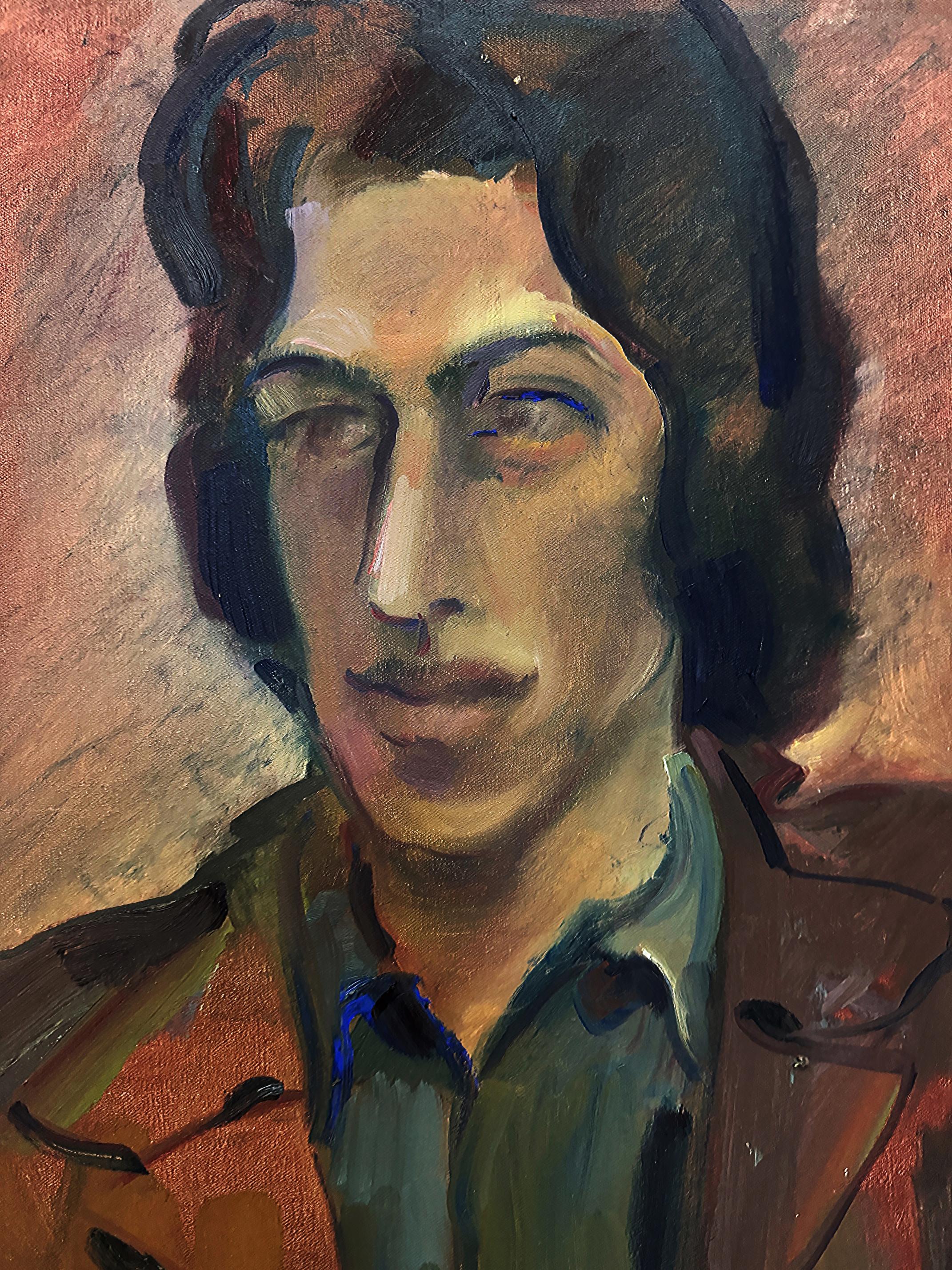 Mid-century Modern Portrait Painting of a Hipster Signed Andreas

Offered for sale is a mid-century modern vintage portrait of a 1970s male hipster The work is painted in oil on canvas and displayed in a clean natural fir wood frame. The work is