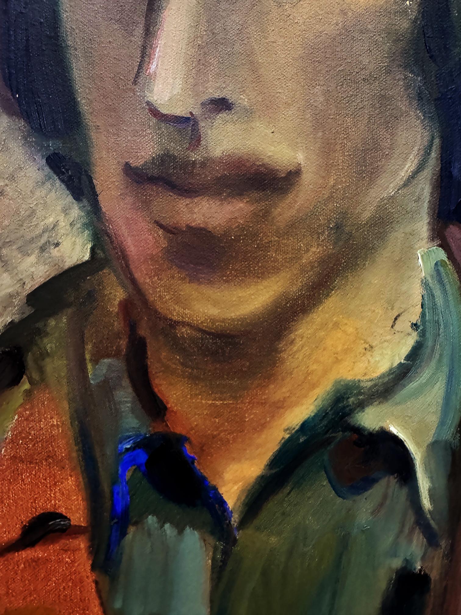 Mid-Century Modern Mid-century Modern Male Portrait Painting of a Hipster Signed Andreas For Sale