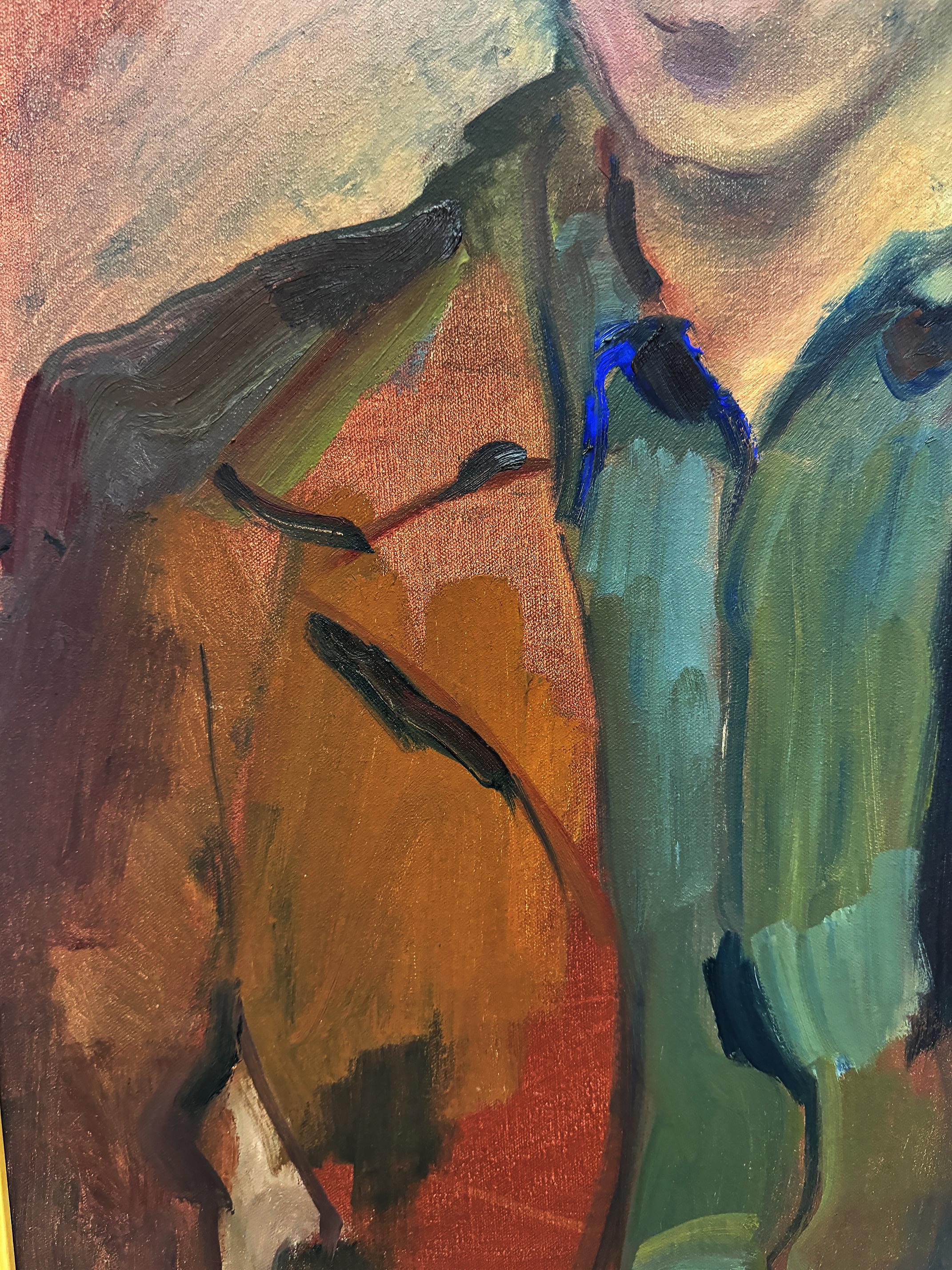 American Mid-century Modern Male Portrait Painting of a Hipster Signed Andreas For Sale