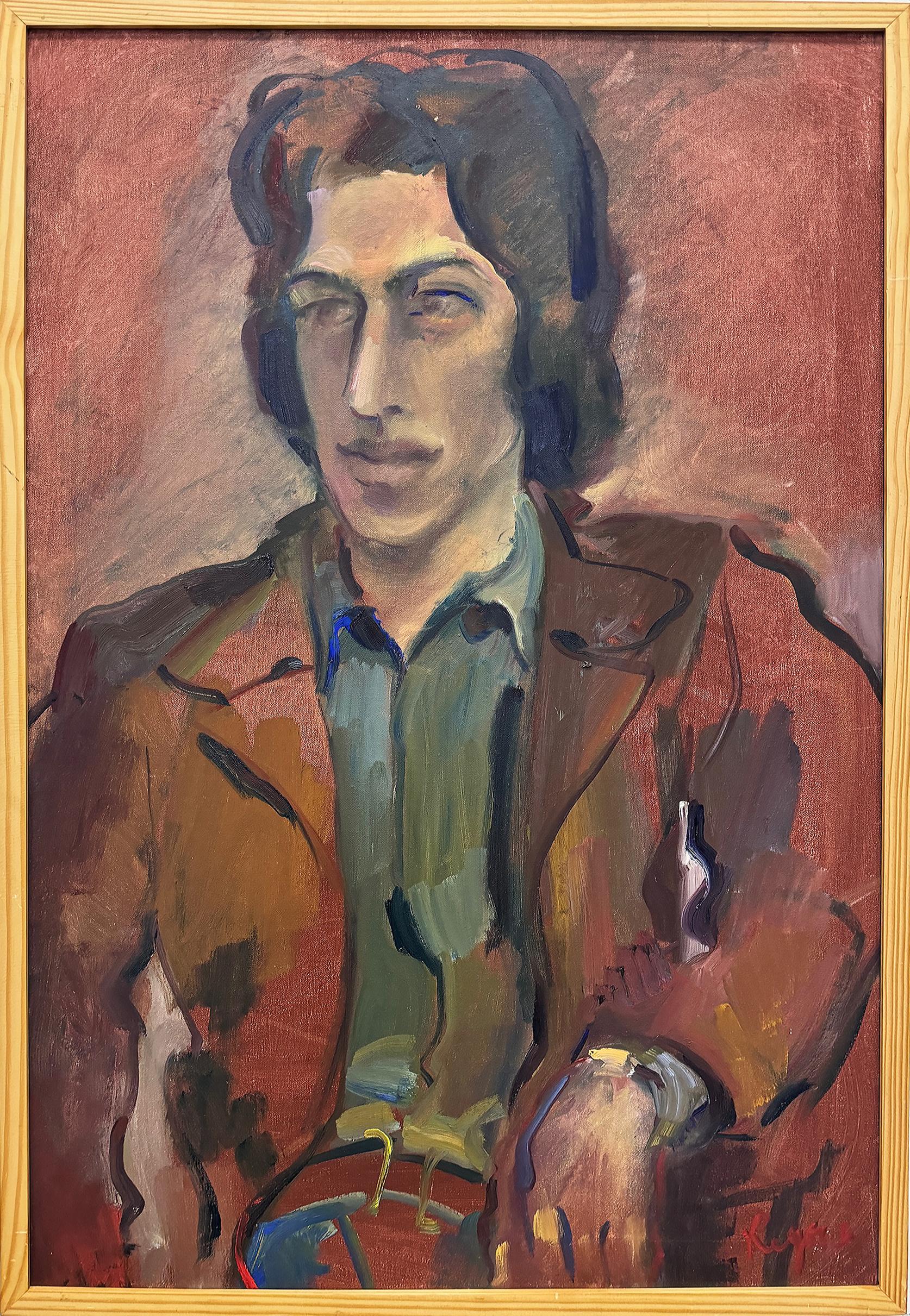 Mid-century Modern Male Portrait Painting of a Hipster Signed Andreas In Good Condition For Sale In Miami, FL