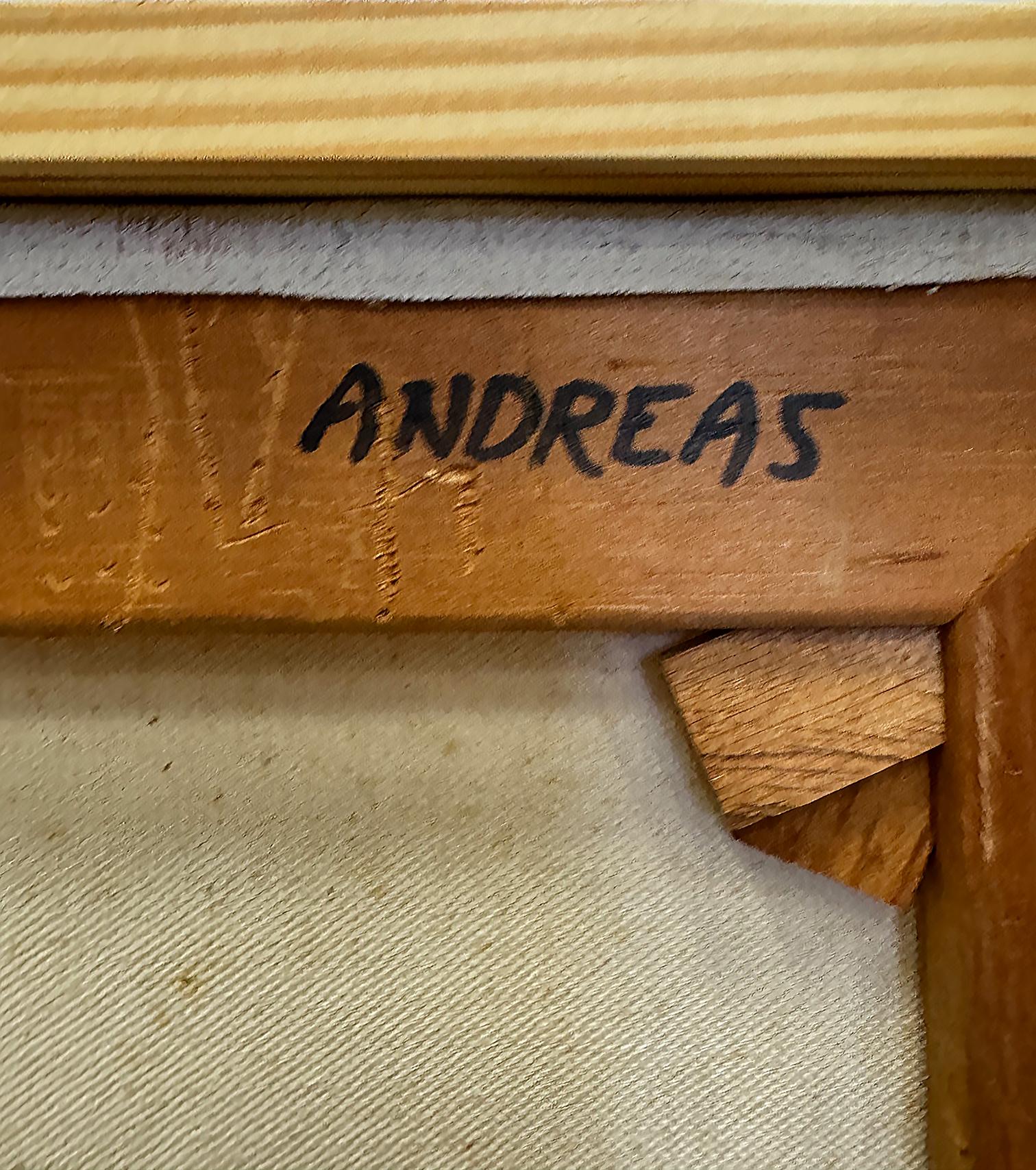 20th Century Mid-century Modern Male Portrait Painting of a Hipster Signed Andreas For Sale