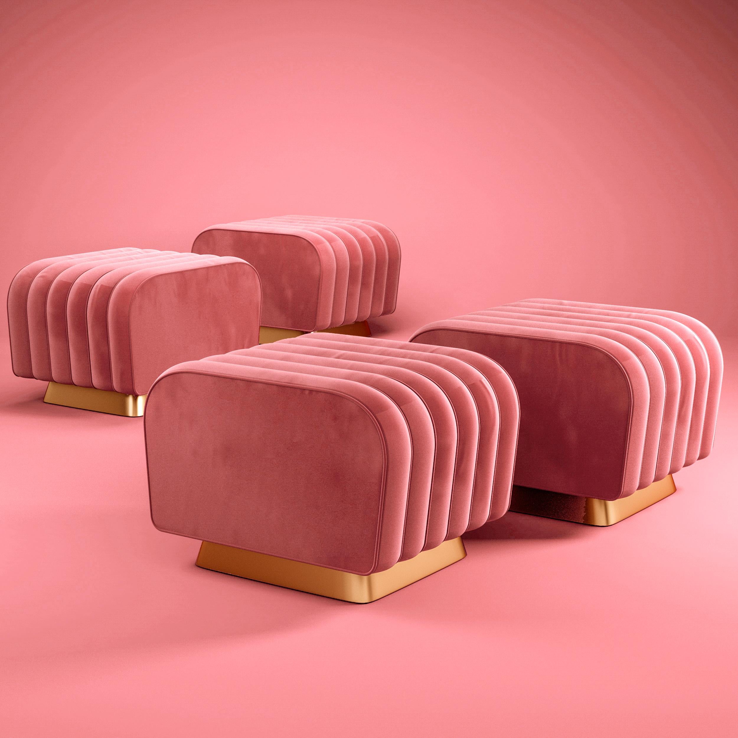 Mid-Century Modern Mamie Bench Velvet Brass Made in Portugal by Ottiu For Sale 2
