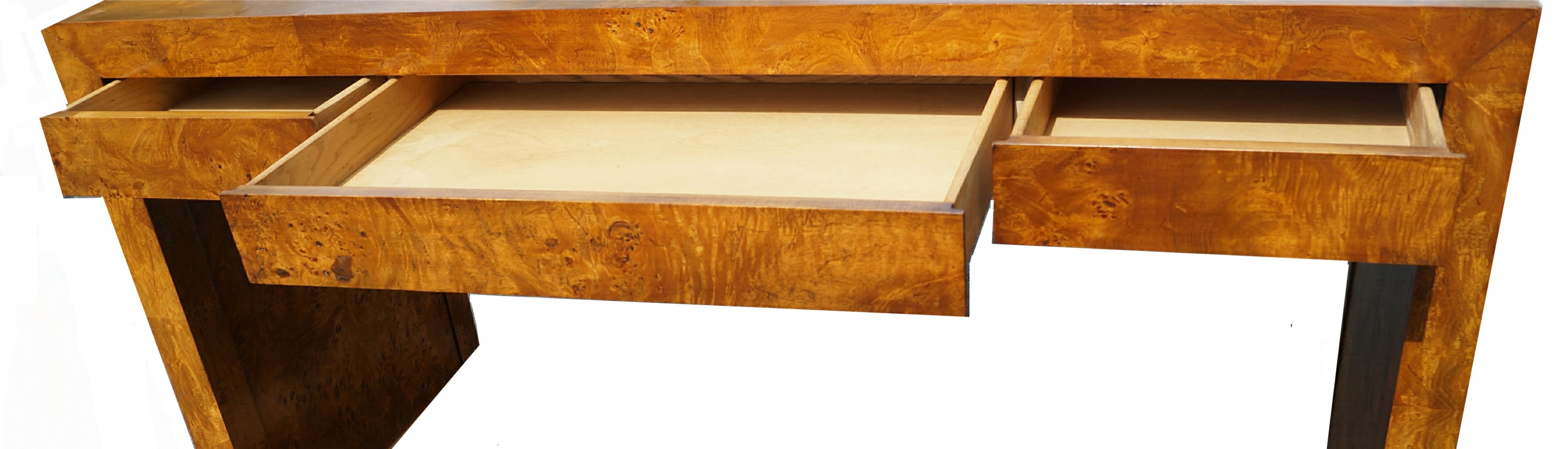 Veneer Mid-Century Modern  Manner Milo Baughman Burl Wood  Writing Desk Console Table