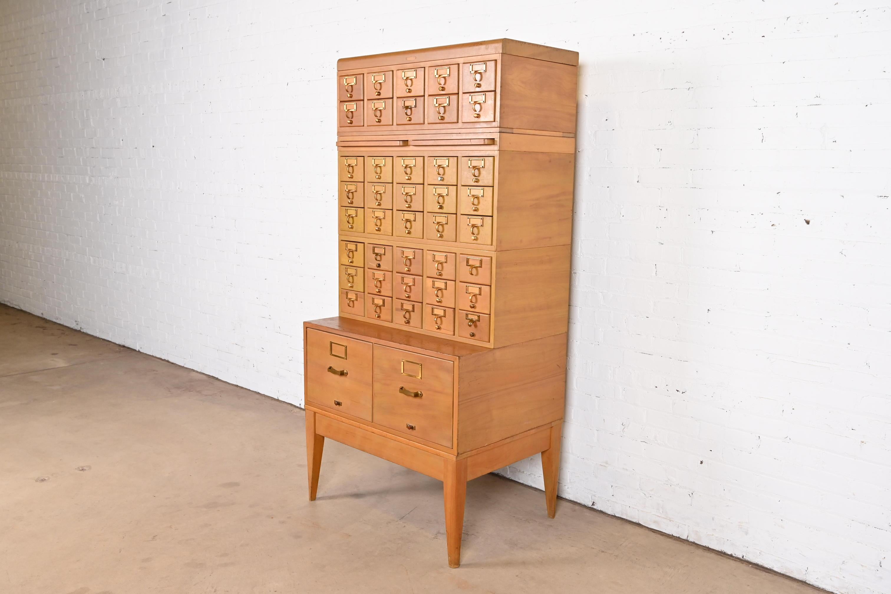 American Mid-Century Modern Maple 42-Drawer Card Catalog Filing Cabinet by Remington Rand For Sale