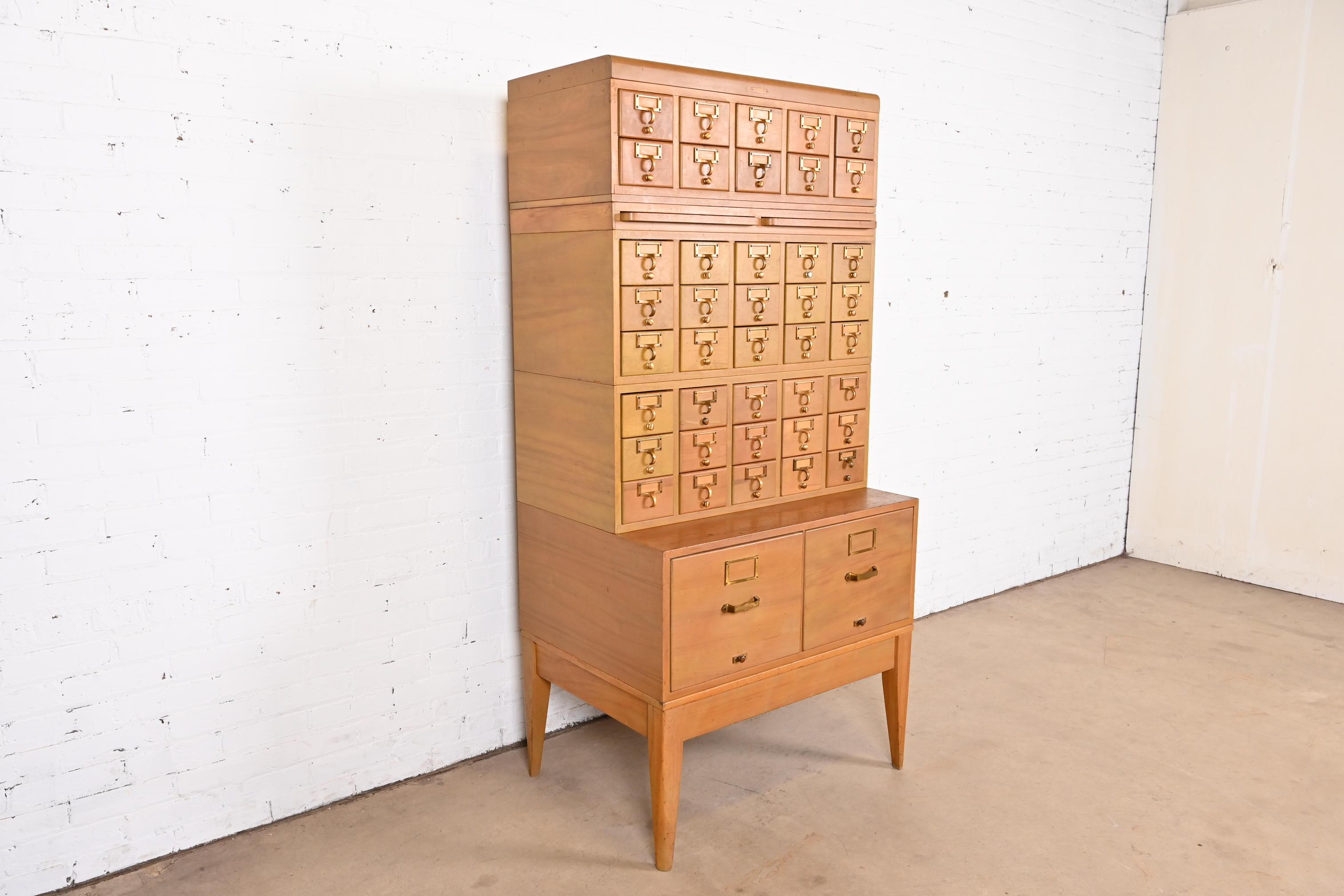 Mid-Century Modern Maple 42-Drawer Card Catalog Filing Cabinet by Remington Rand In Good Condition For Sale In South Bend, IN