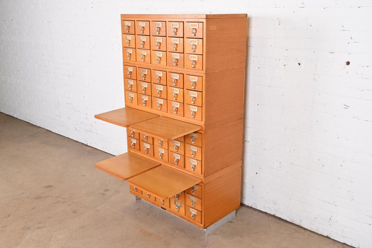 Mid-Century Modern Maple 60-Drawer Library Card Catalog Cabinet by