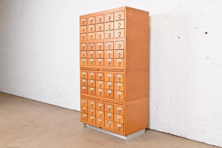 Mid-Century Modern Maple 60-Drawer Library Card Catalog Cabinet by