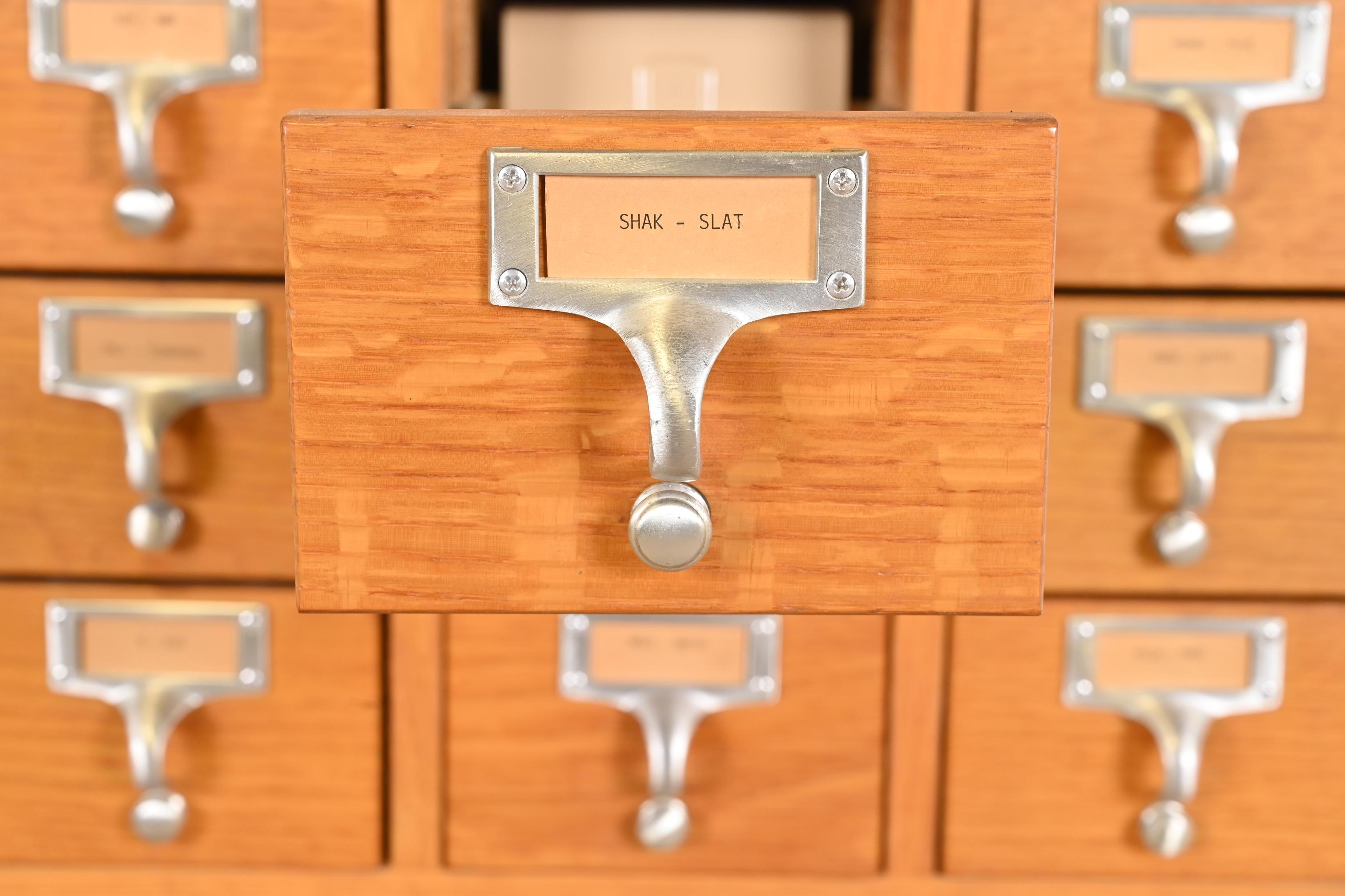 Steel Mid-Century Modern Maple 60-Drawer Library Card Catalog Cabinet by Gaylord Bros.