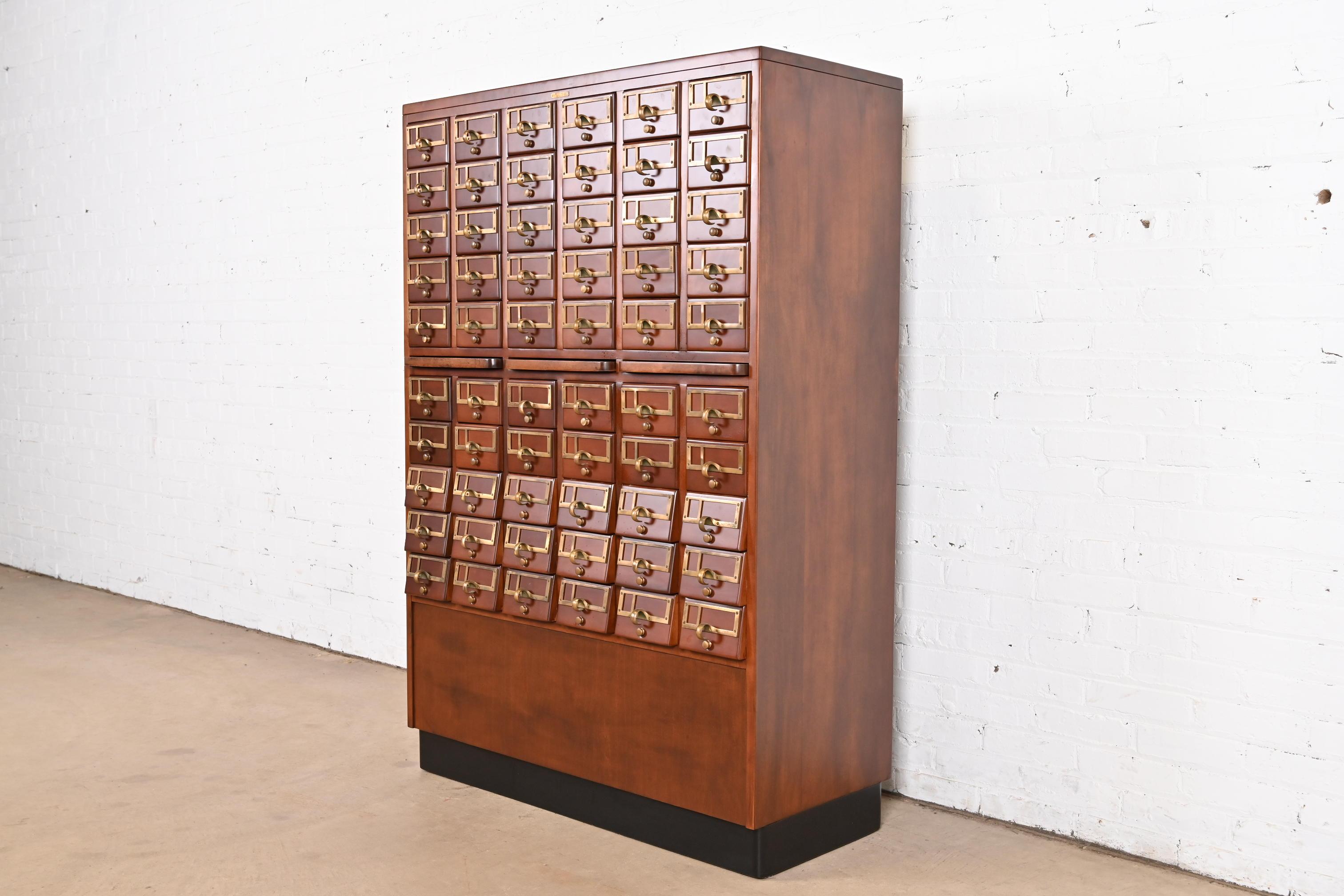 Mid-Century Modern Maple 60-Drawer Library Card Catalog Filing Cabinet In Good Condition For Sale In South Bend, IN
