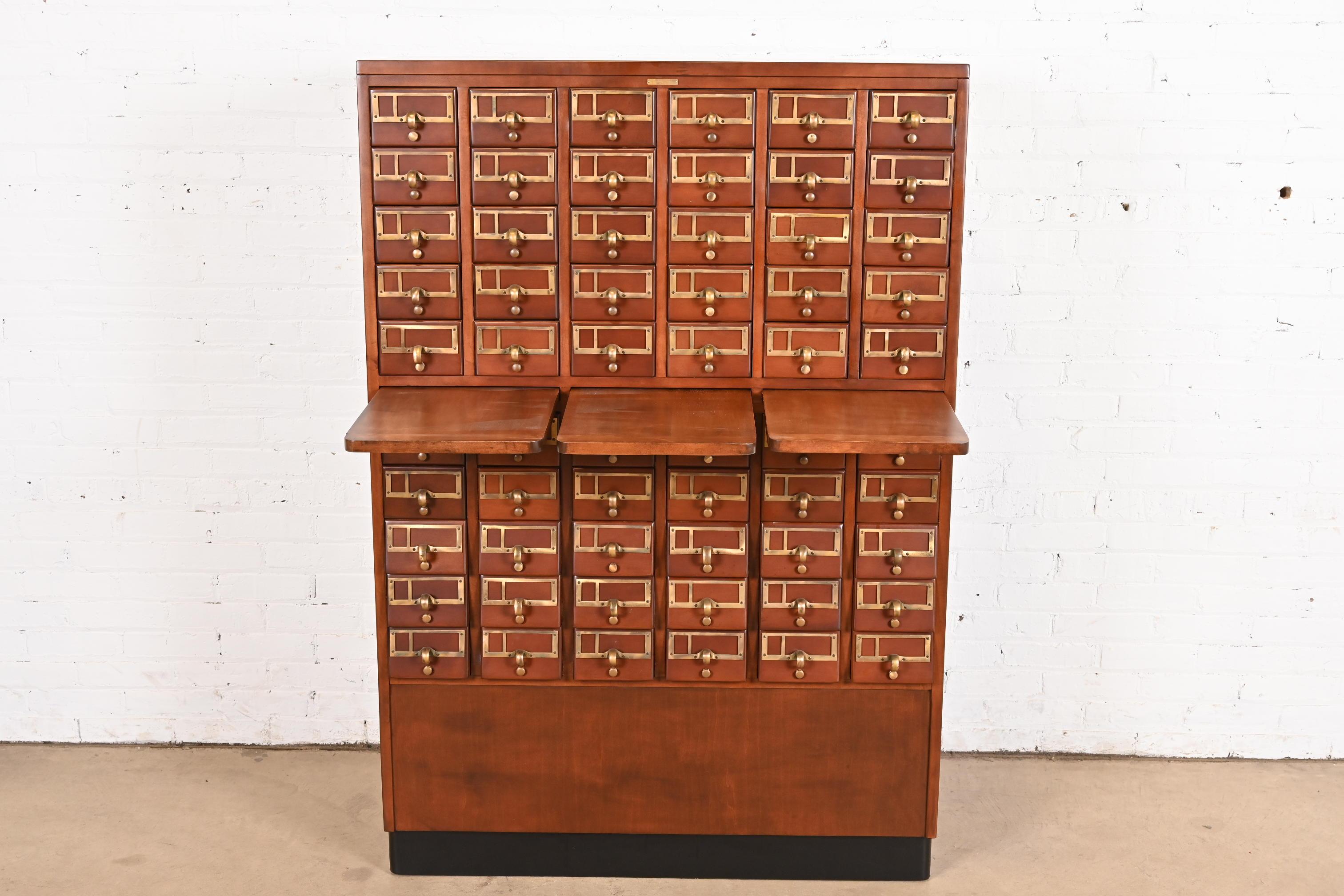 Brass Mid-Century Modern Maple 60-Drawer Library Card Catalog Filing Cabinet For Sale