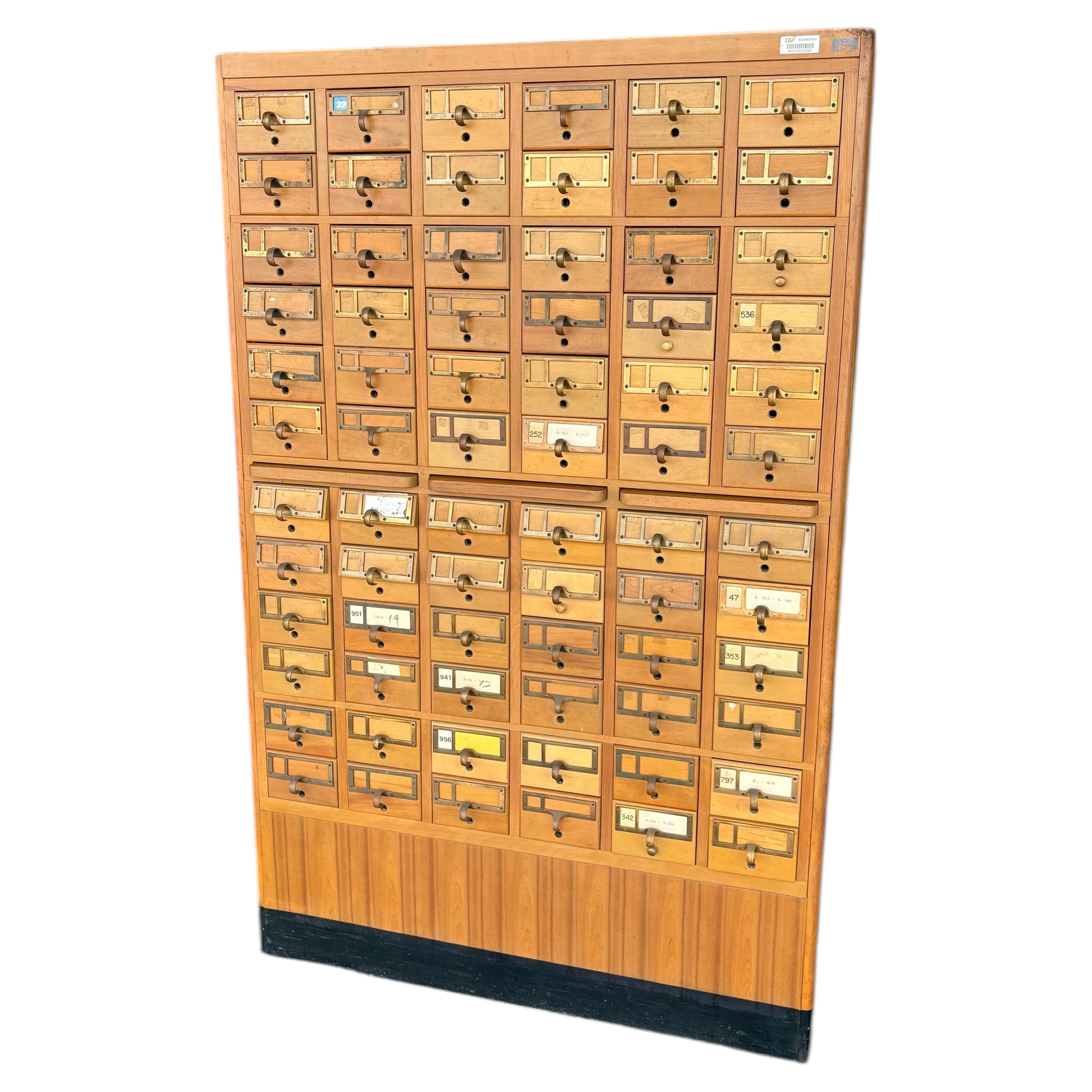 Mid-Century Modern Maple 60-Drawer Library Card Catalog Cabinet by