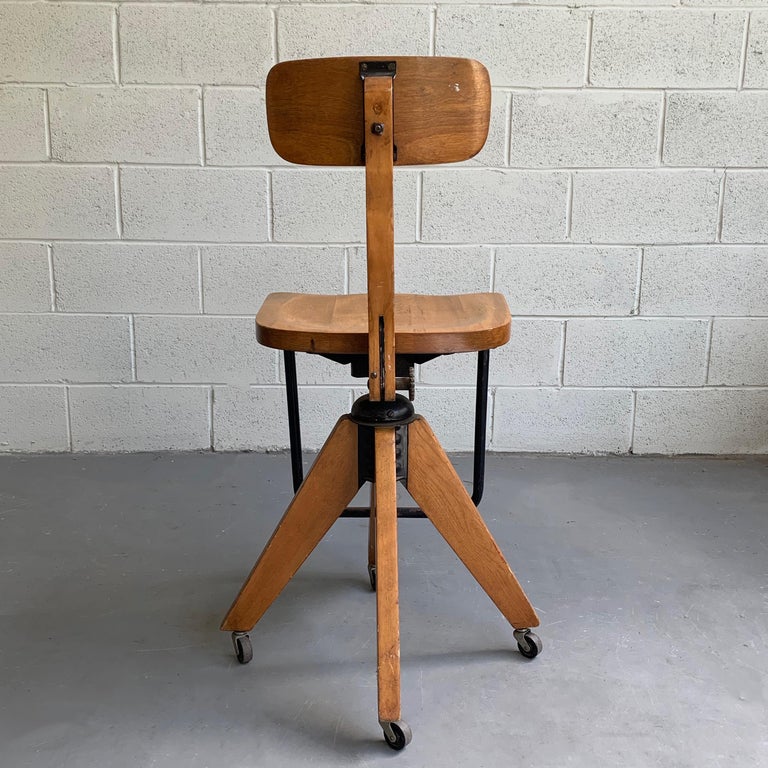 Mid-Century Modern Maple Adjustable Swivel Drafting Stool at 1stDibs ...