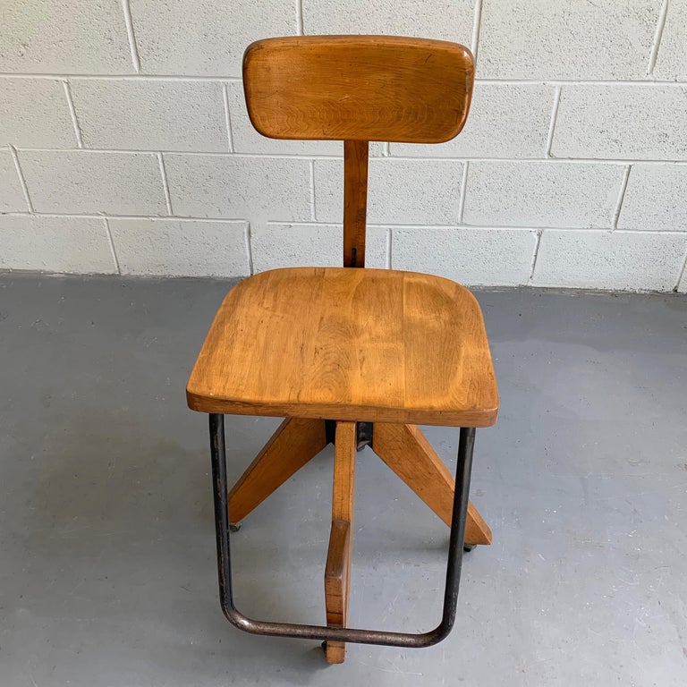 Mid-Century Modern Maple Adjustable Swivel Drafting Stool at 1stDibs ...