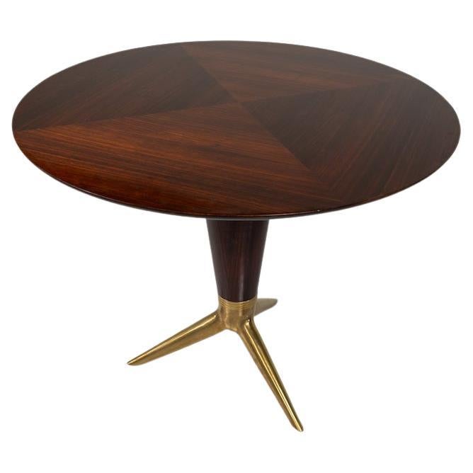 Mid-Century Modern Maple and Brass Round Gueridon by I.S.A Bergamo, 1950s For Sale