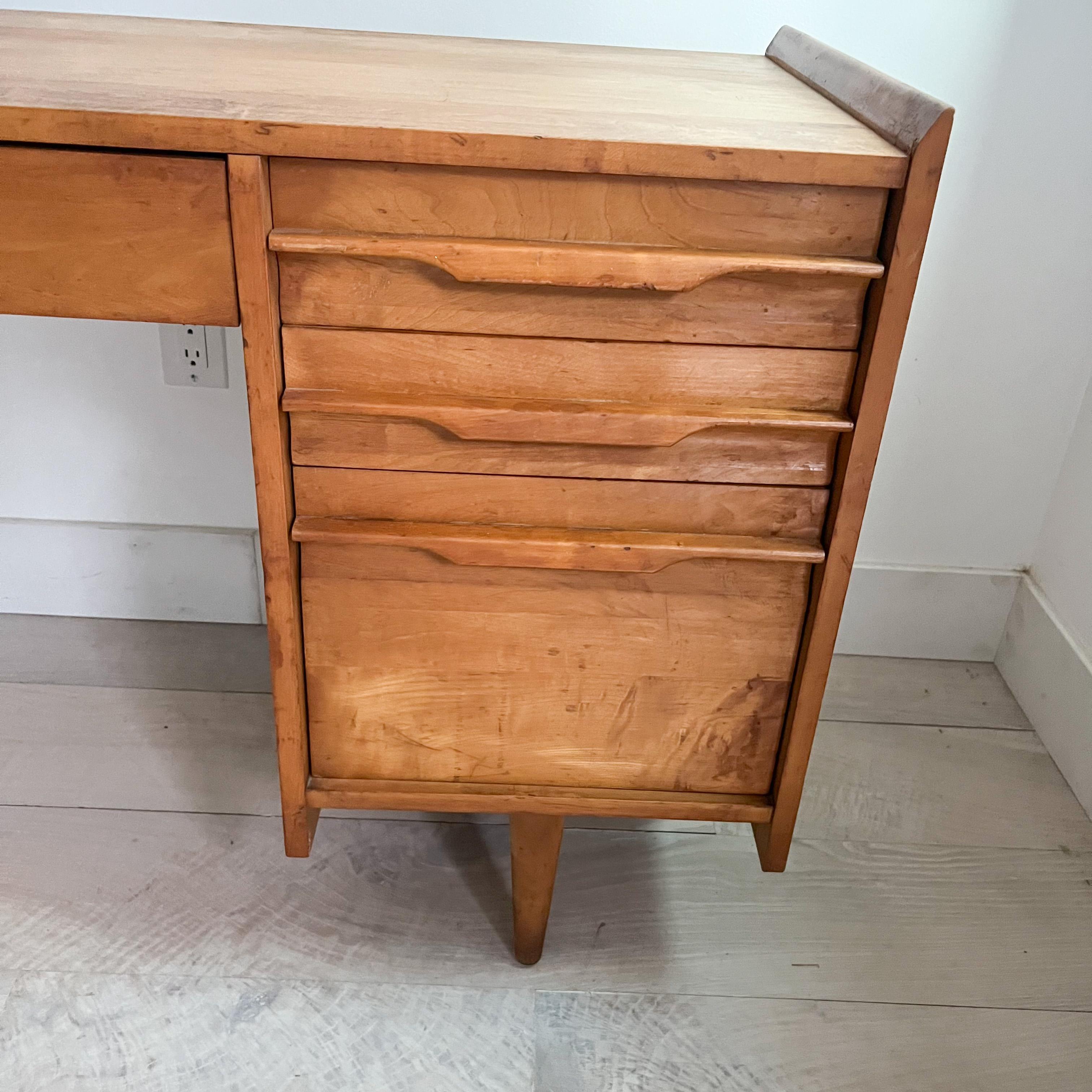 Mid Century Modern Maple Asymmetrical Desk by Crawford 3