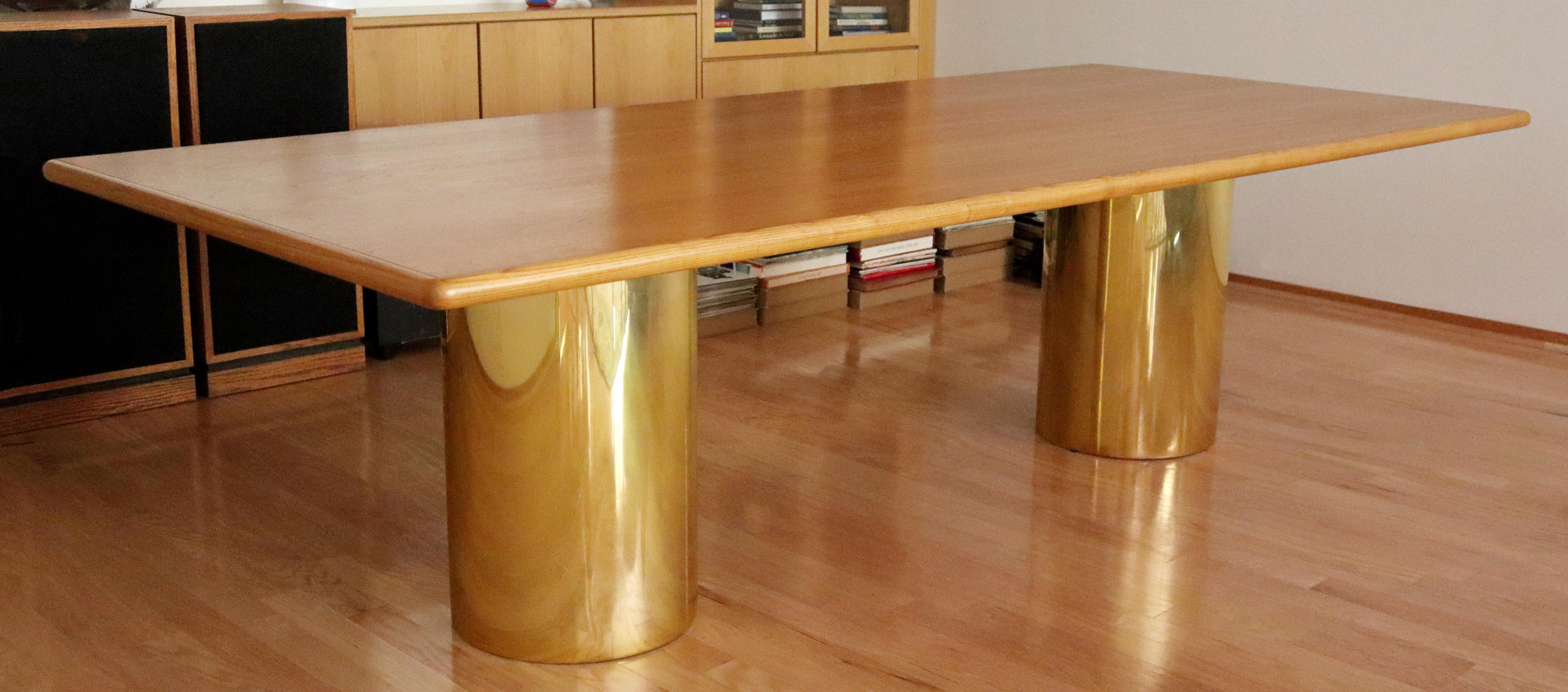 American Mid-Century Modern Maple & Brass Pedestal Dining Table by Intrex Breuton Style