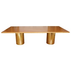 Mid-Century Modern Maple & Brass Pedestal Dining Table by Intrex Breuton Style