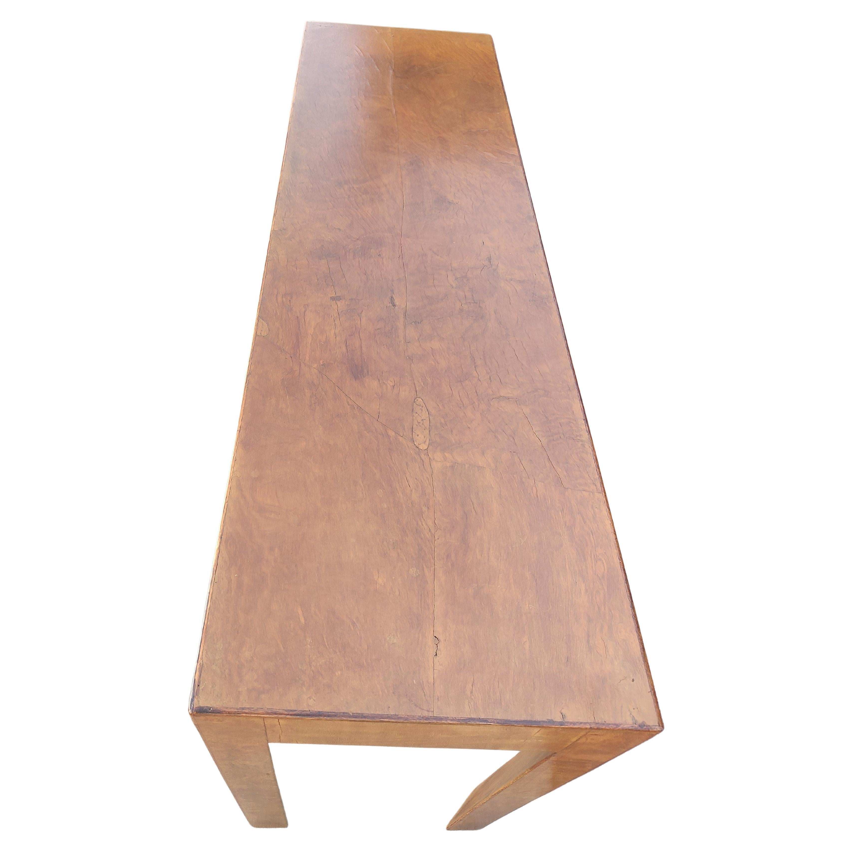 Italian Mid Century Modern Maple Burl Wood 3 Drawer Console Table Italy C1960