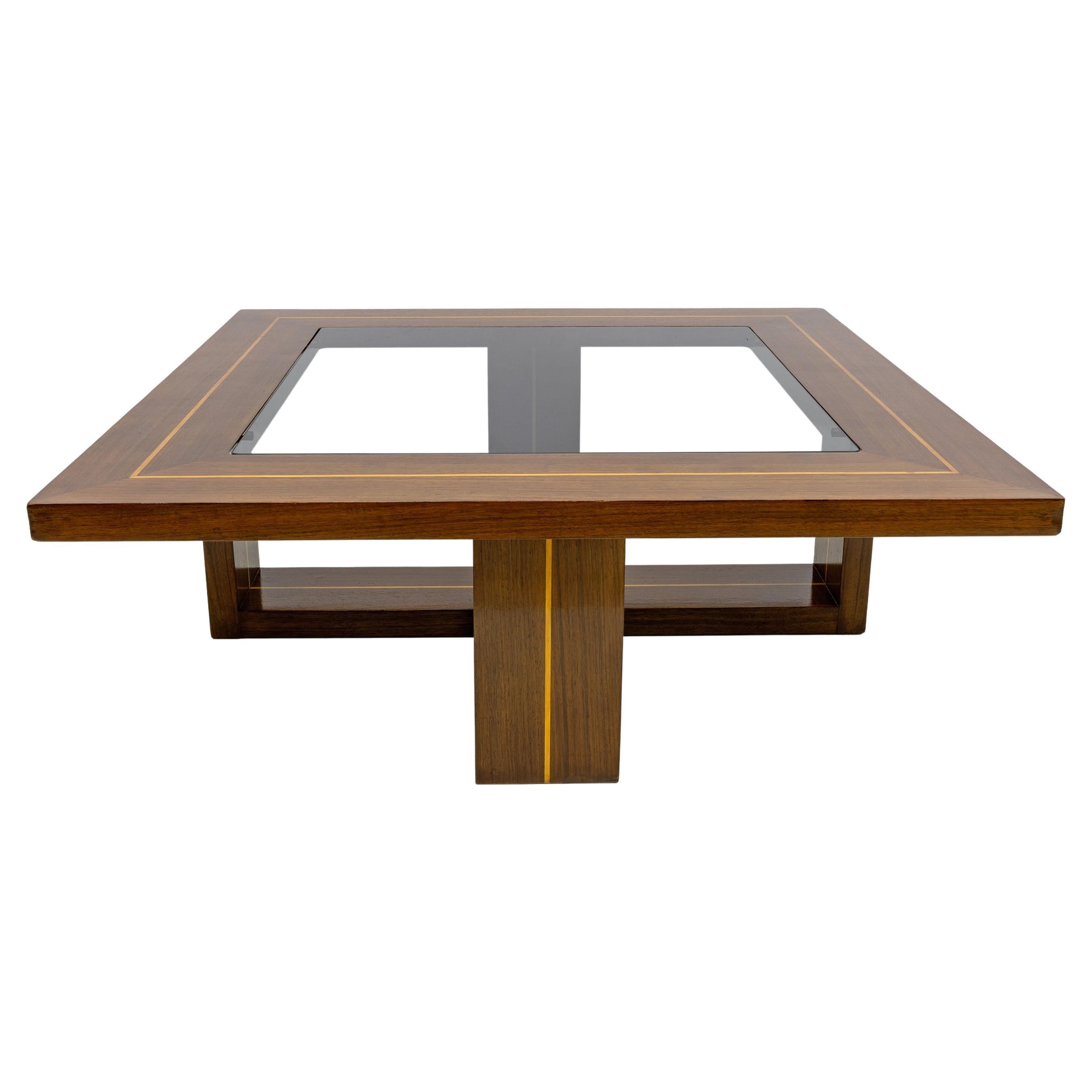 Mid-century Modern Maple Inlays and Walnut Coffee Table, Italy, 1970s For Sale
