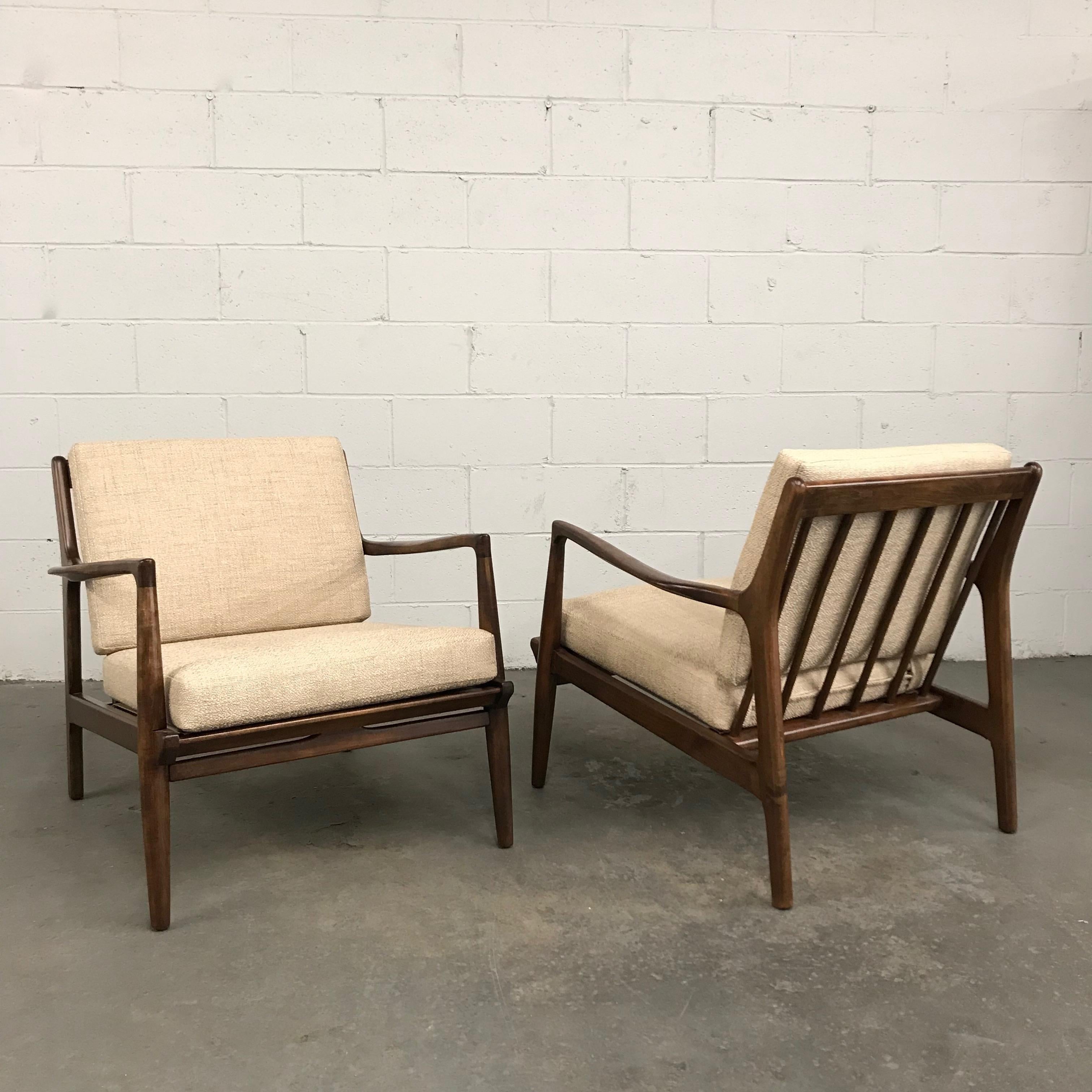 Fabric Mid-Century Modern Maple Lounge Chairs