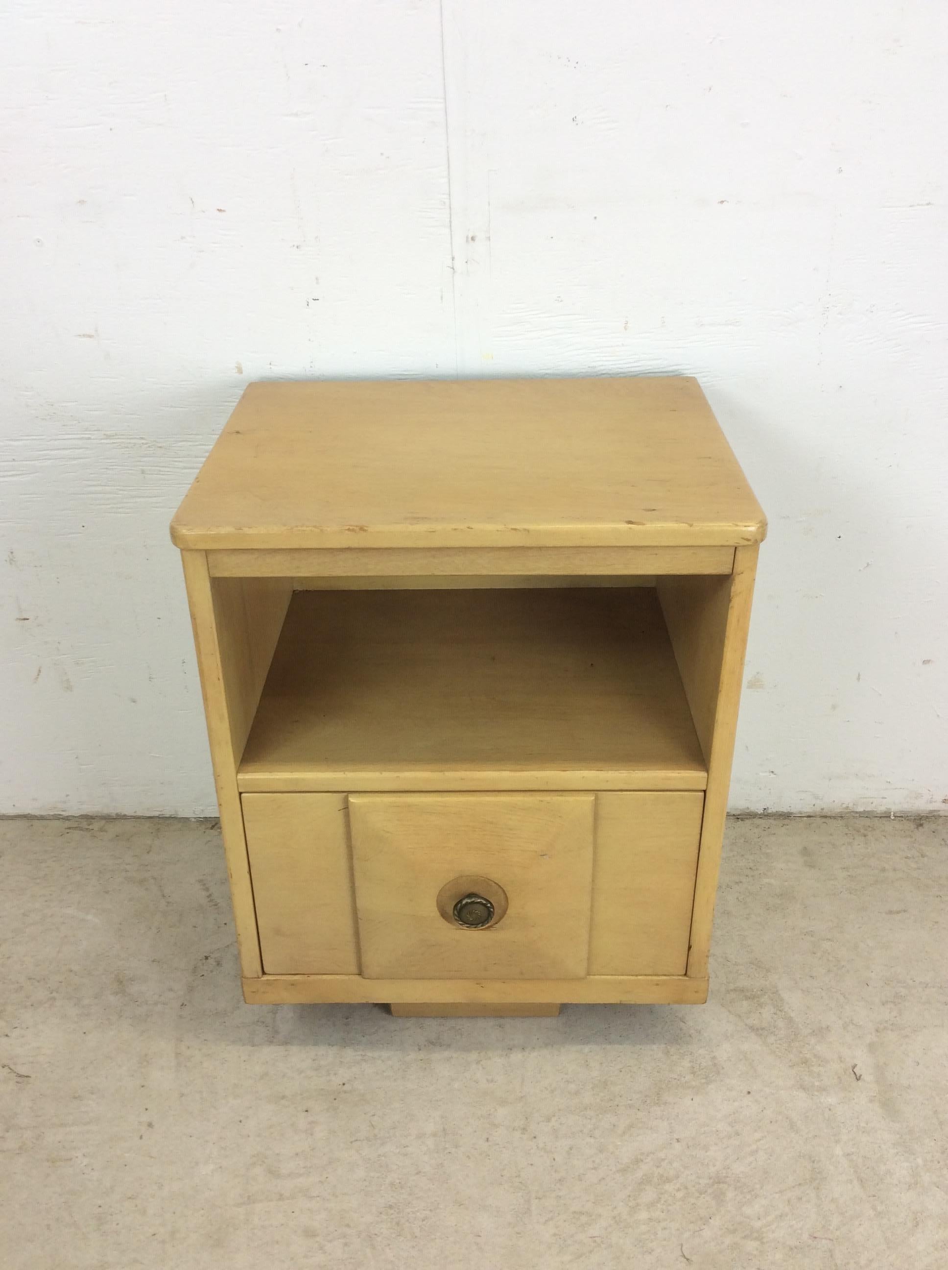 Mid-Century Modern Mid Century Modern Maple Nightstand with Beveled Drawer Face For Sale