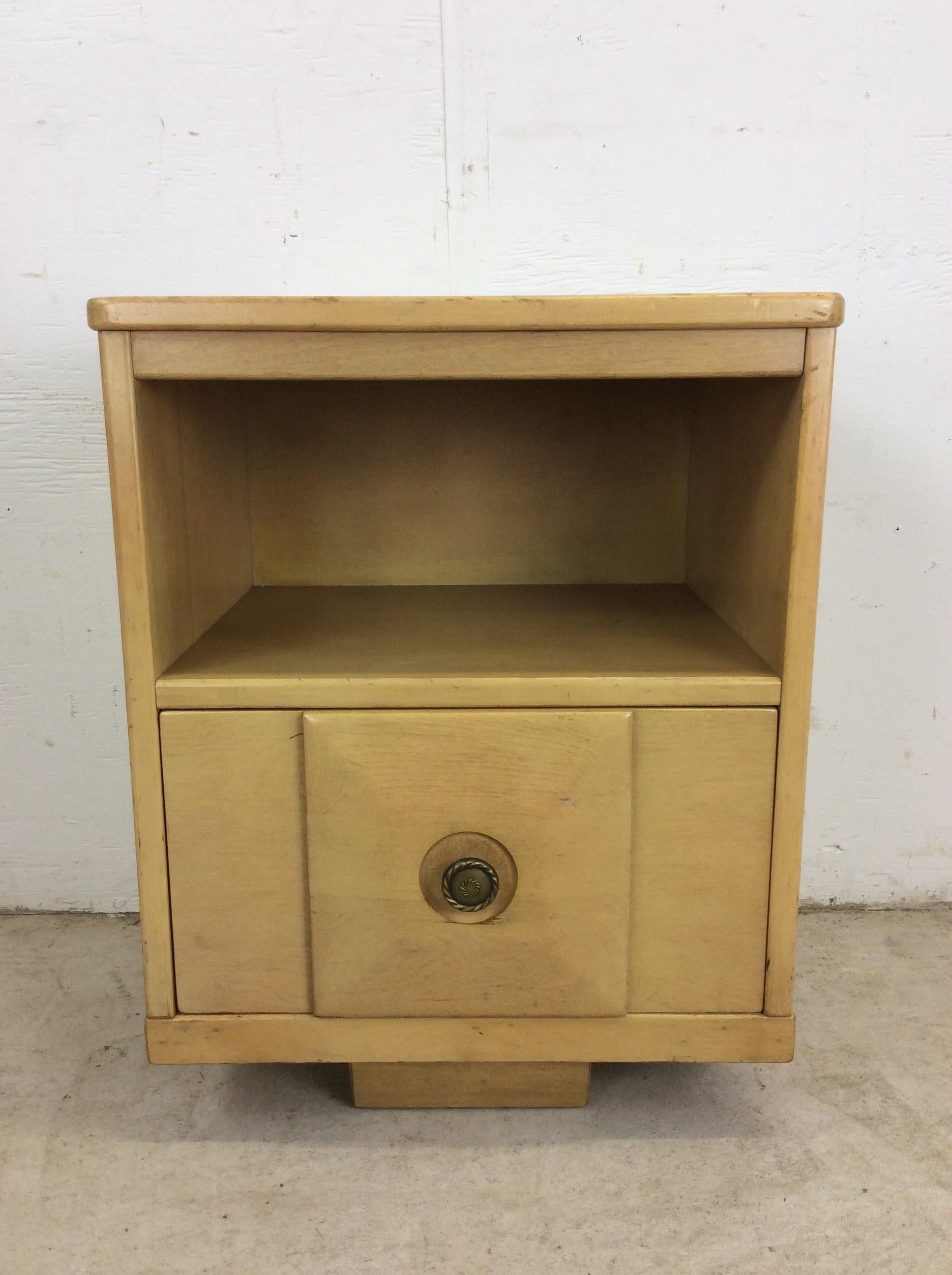 American Mid Century Modern Maple Nightstand with Beveled Drawer Face For Sale