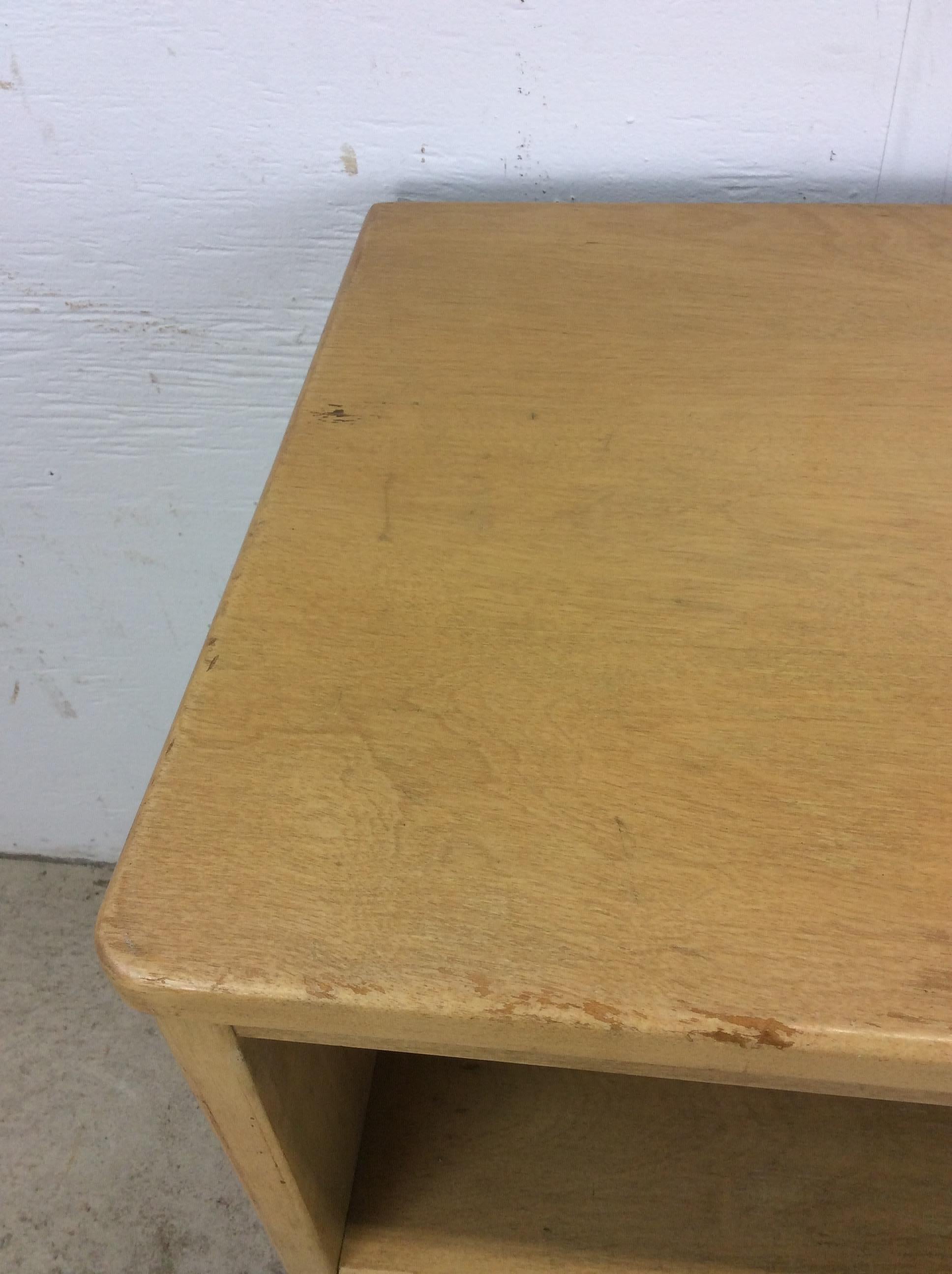 Brass Mid Century Modern Maple Nightstand with Beveled Drawer Face For Sale